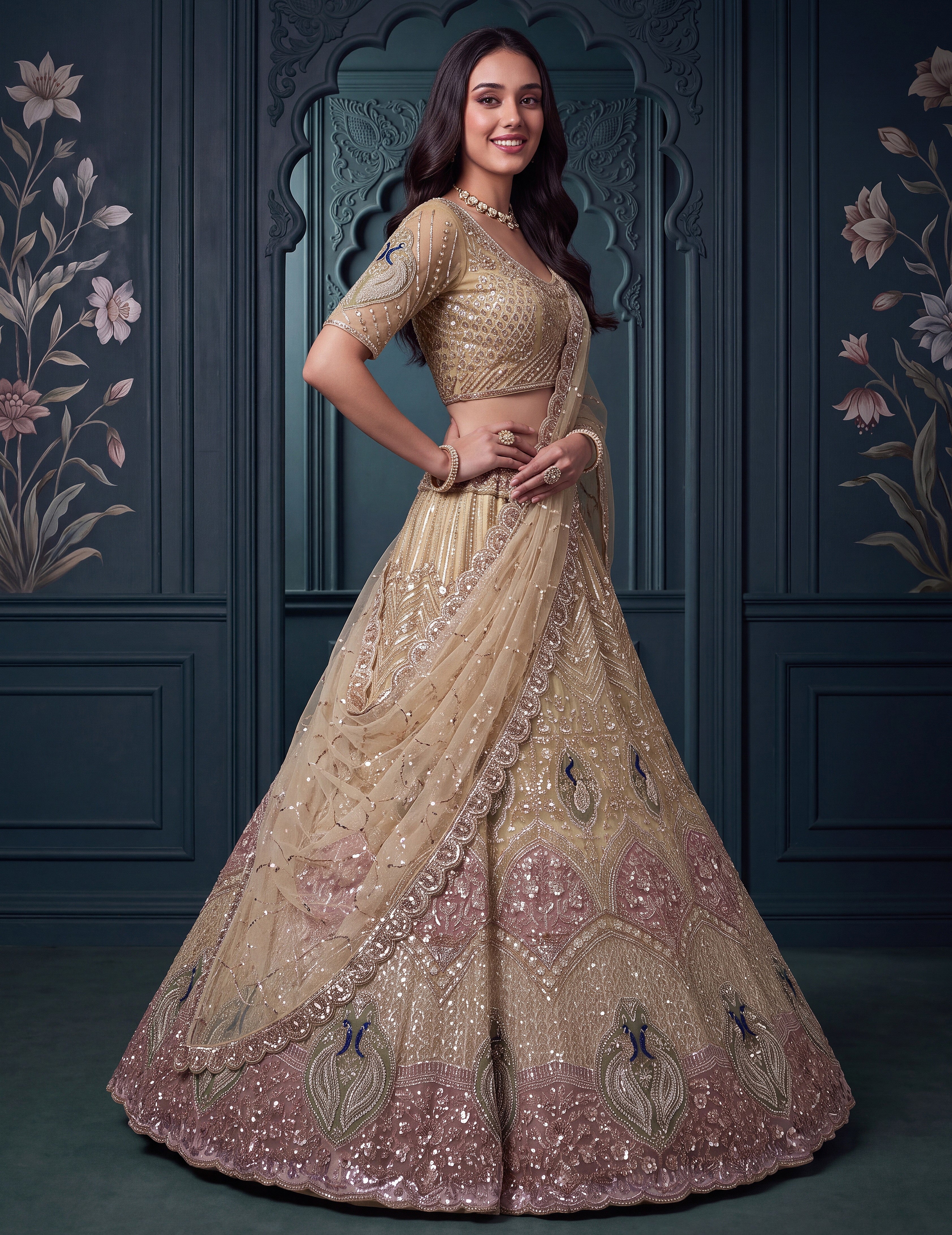 Peacock Handwork Motif Lehenga