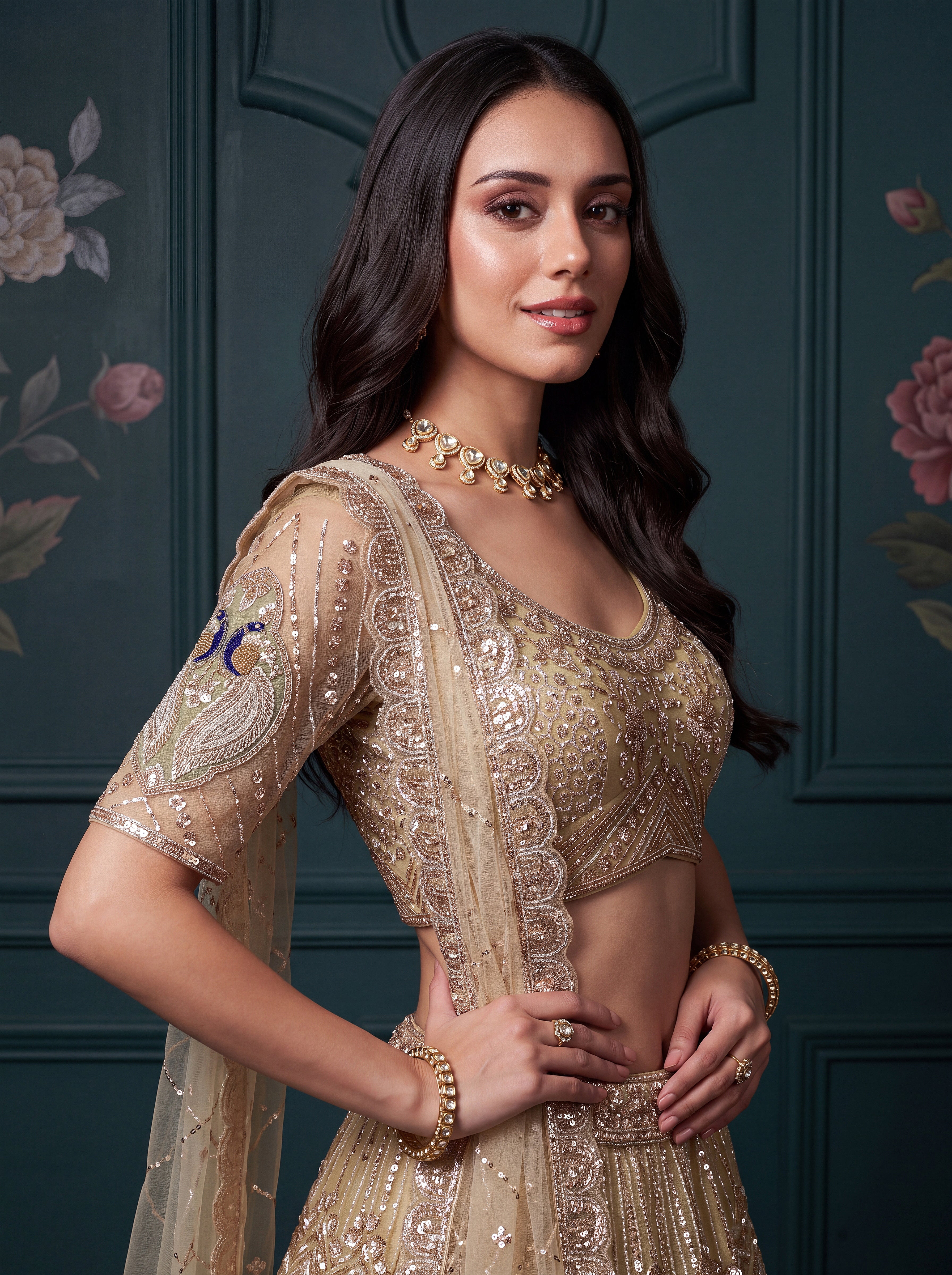 Peacock Handwork Motif Lehenga