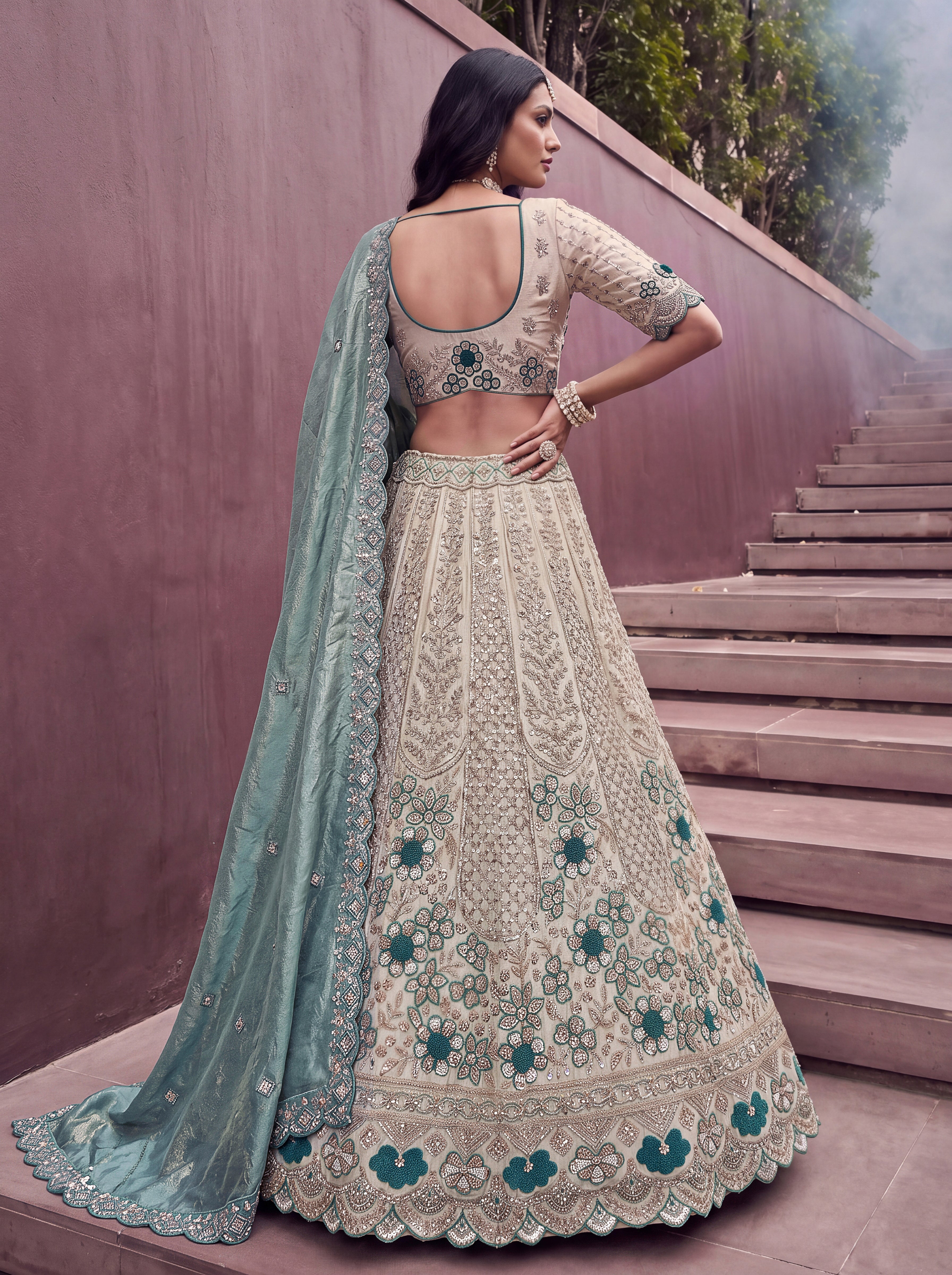 Off White Ocean Silk Lehenga Choli