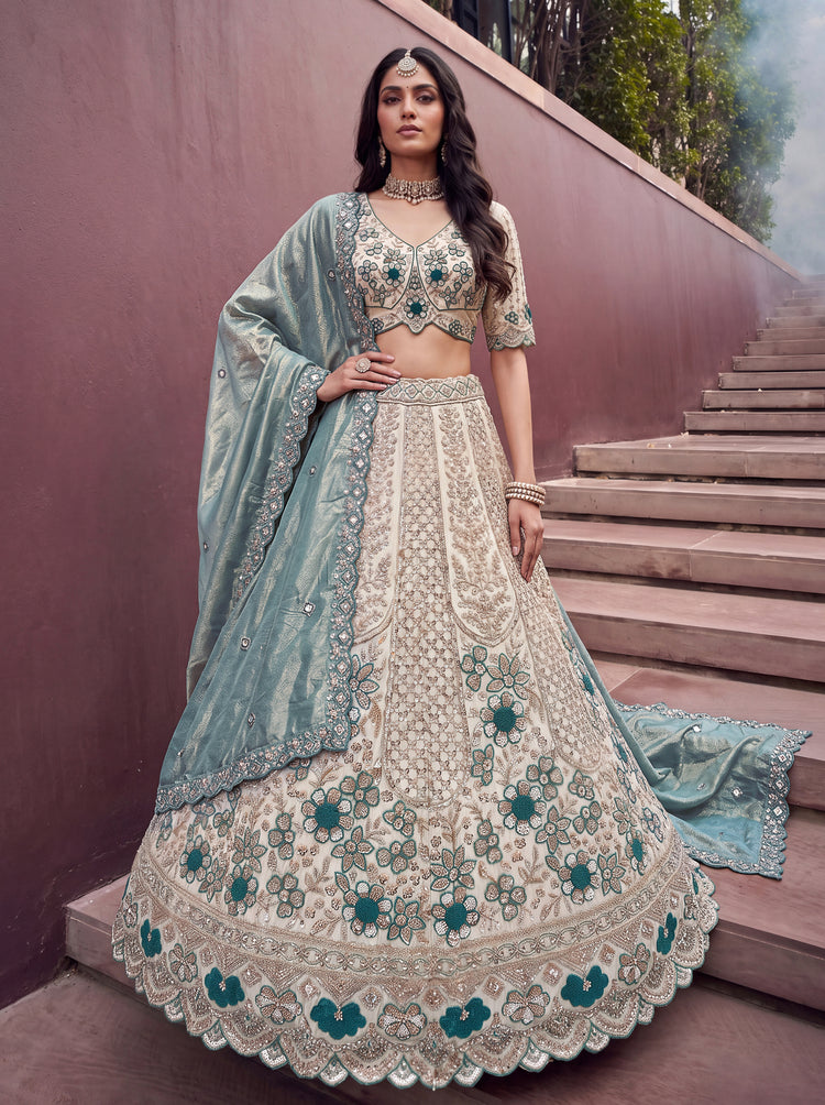 Off White Ocean Silk Lehenga Choli