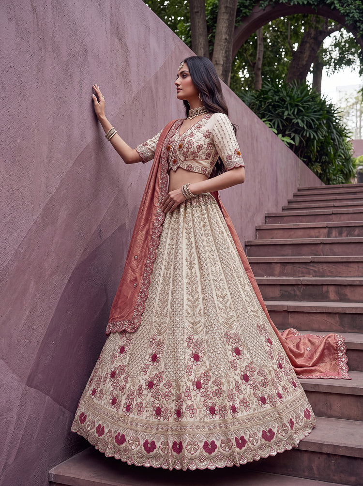 Ruhani Off-White Silk Lehenga Choli with Rust Dupatta, photo 5