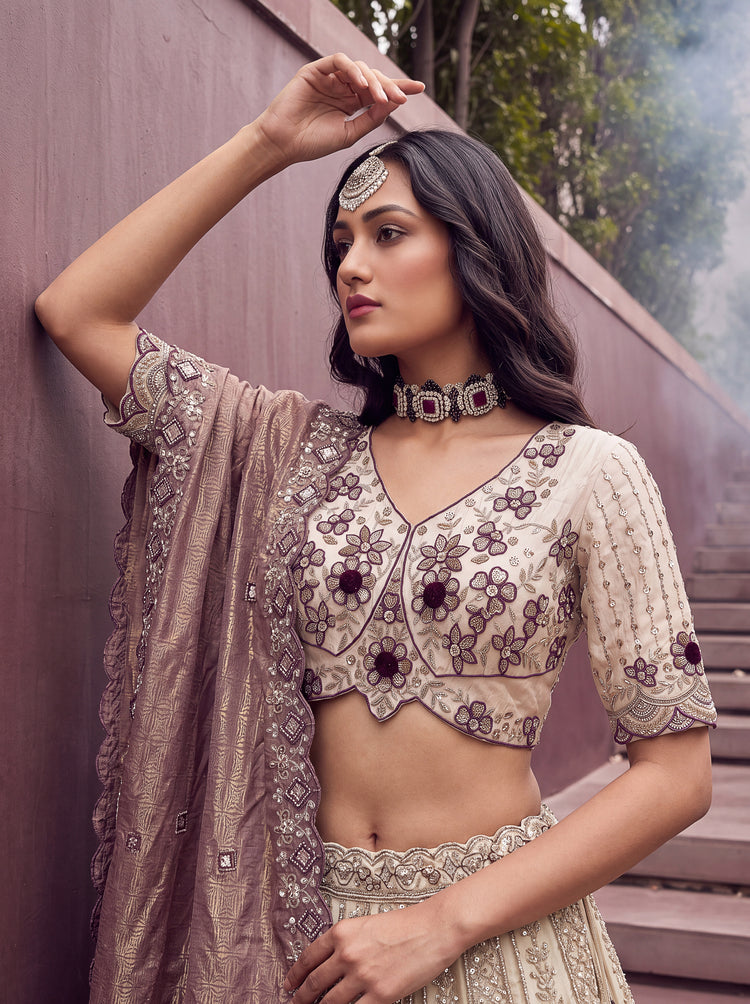 The Gulnaar Dusty Rose Silk Lehenga Choli