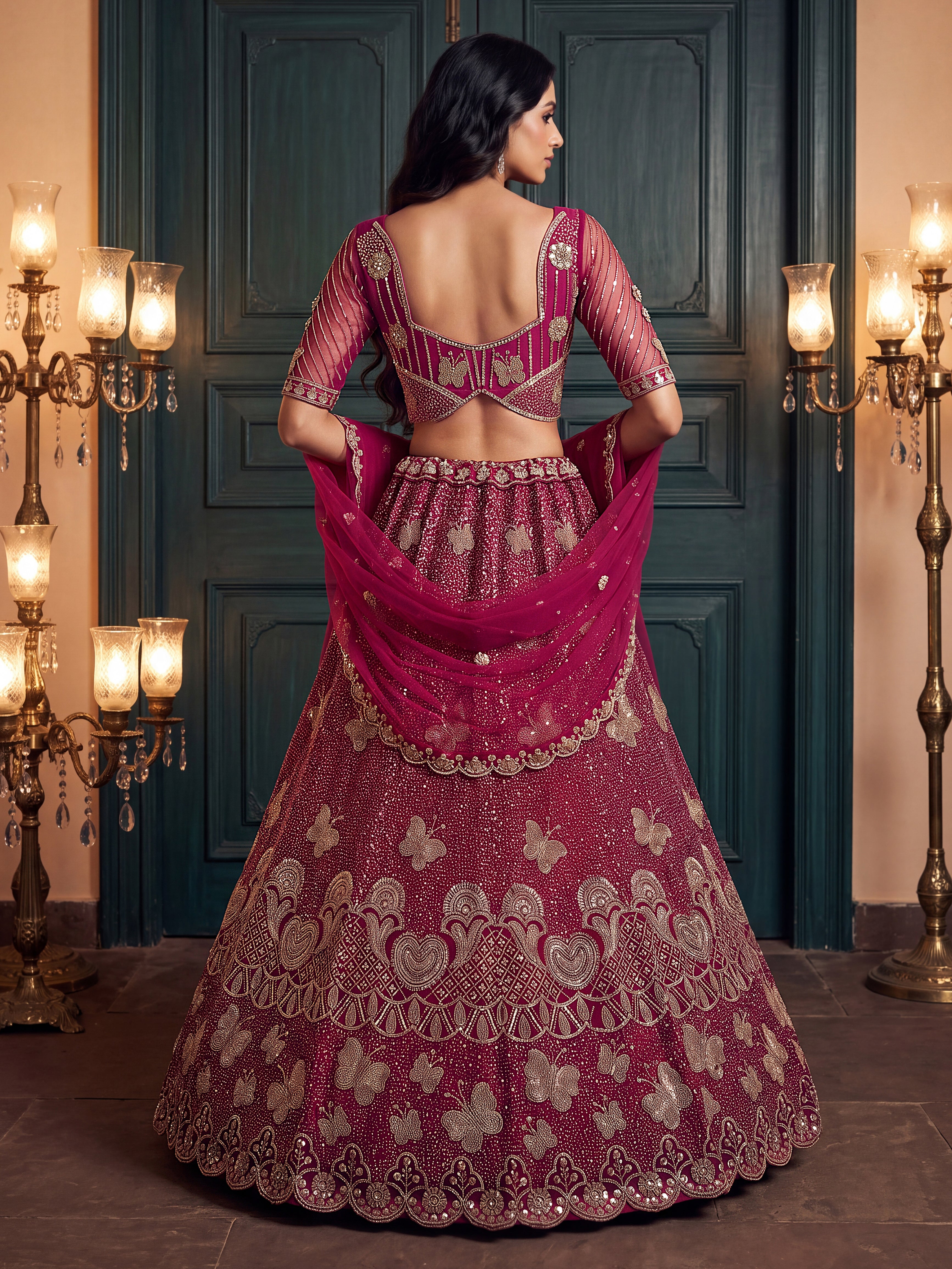 Magenta Beads Embroidered Lehenga