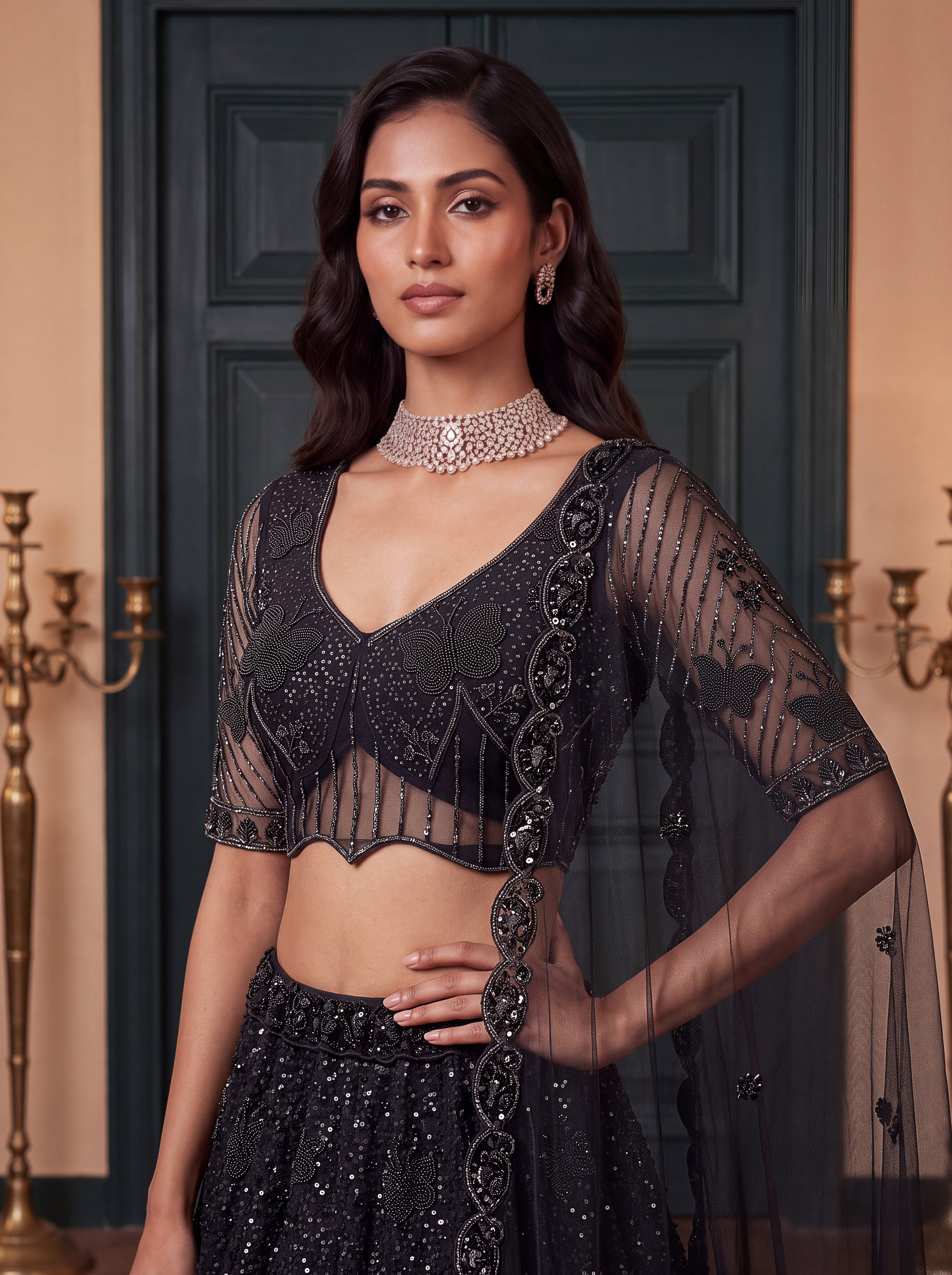 Black Beads Embroidered Lehenga