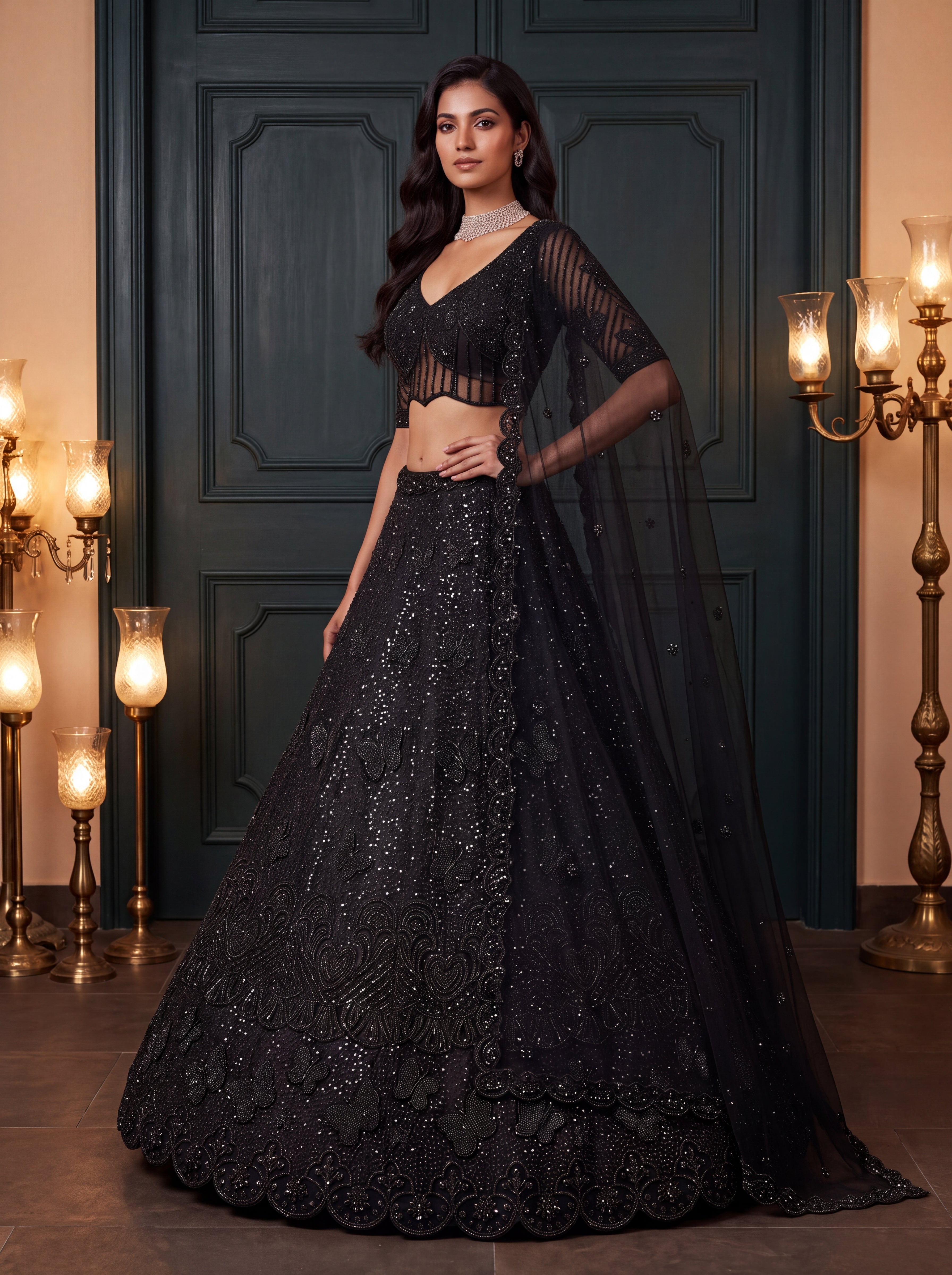 Black Beads Embroidered Lehenga