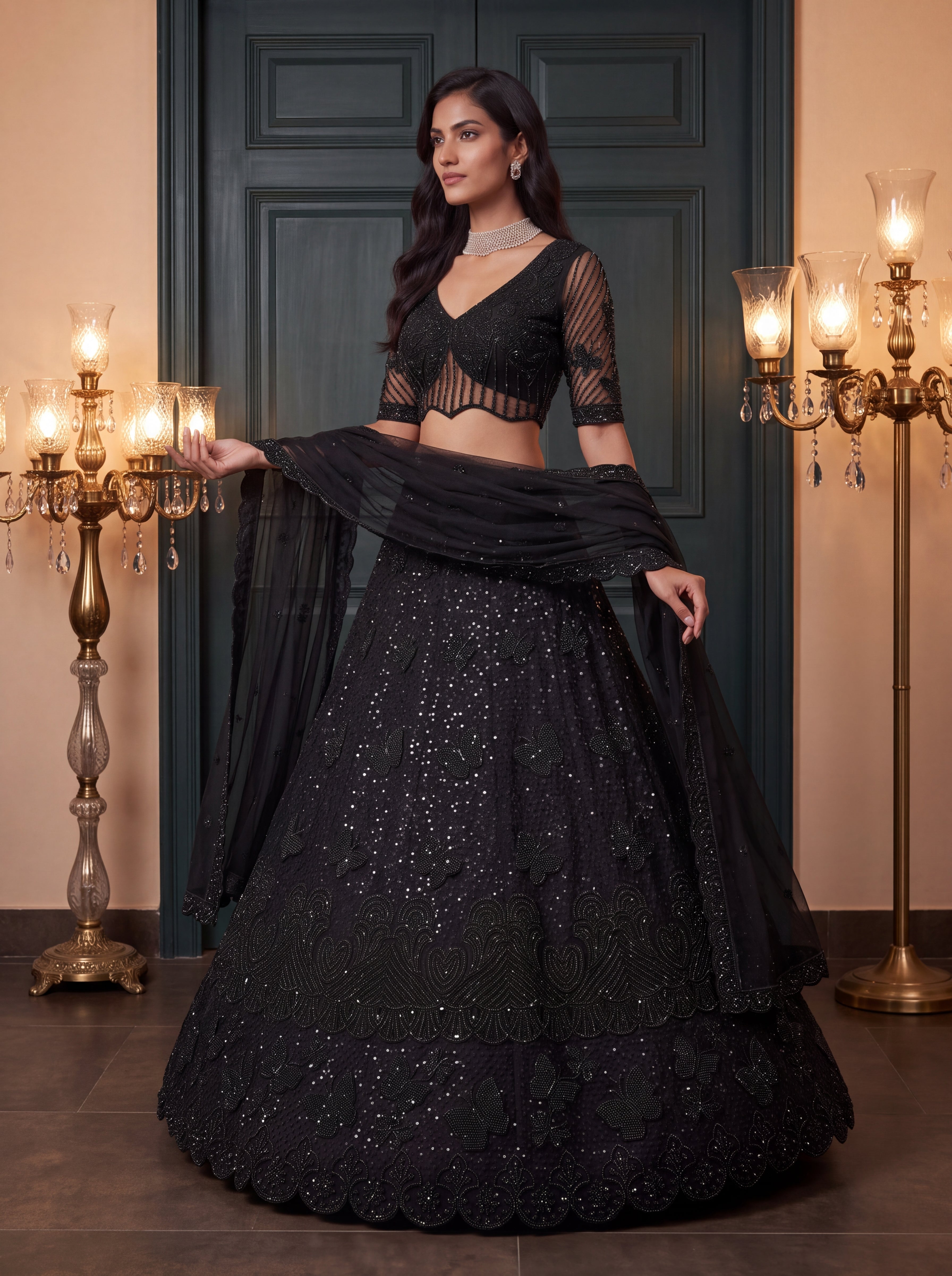 Black Beads Embroidered Lehenga