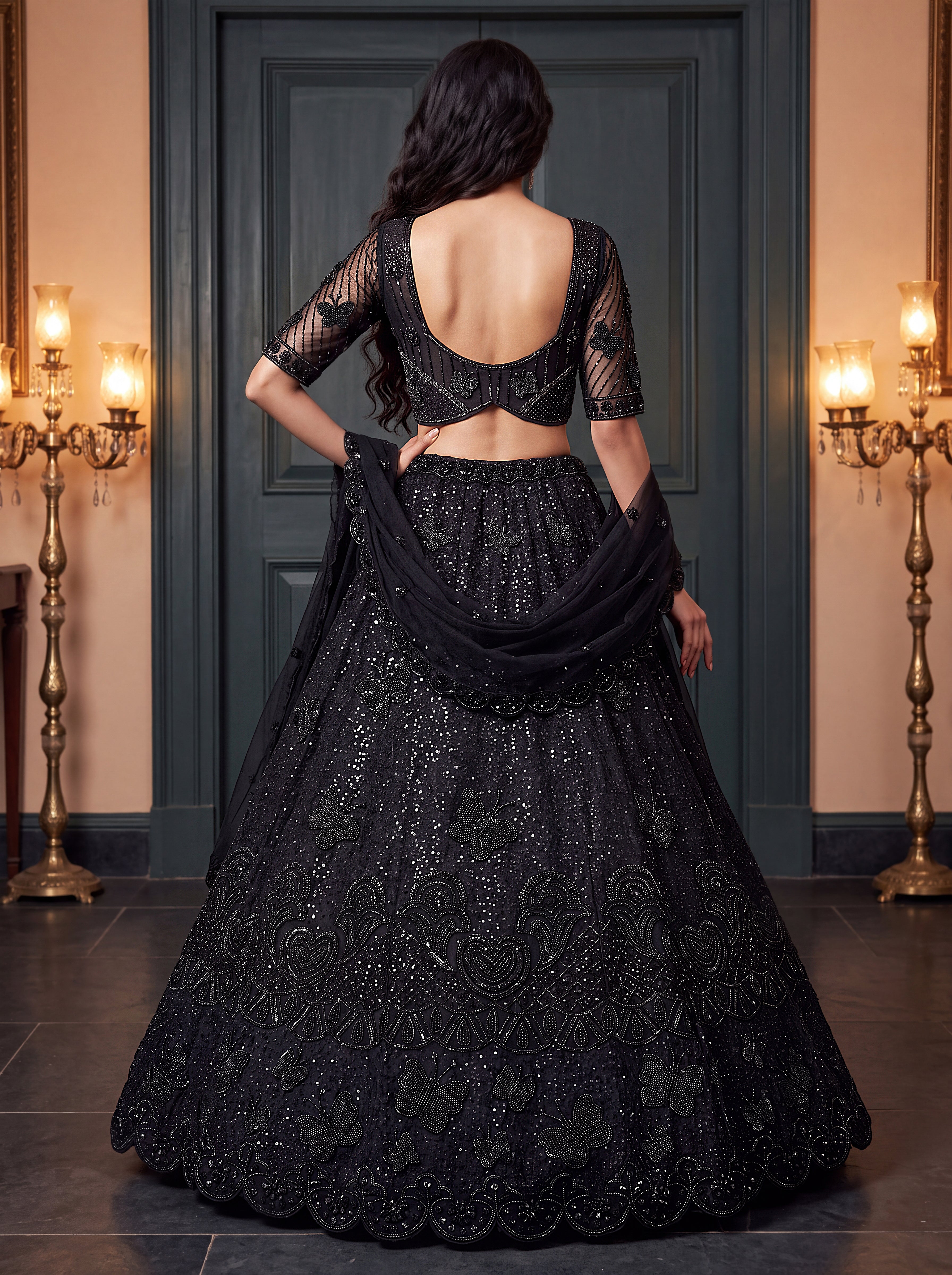 Black Beads Embroidered Lehenga
