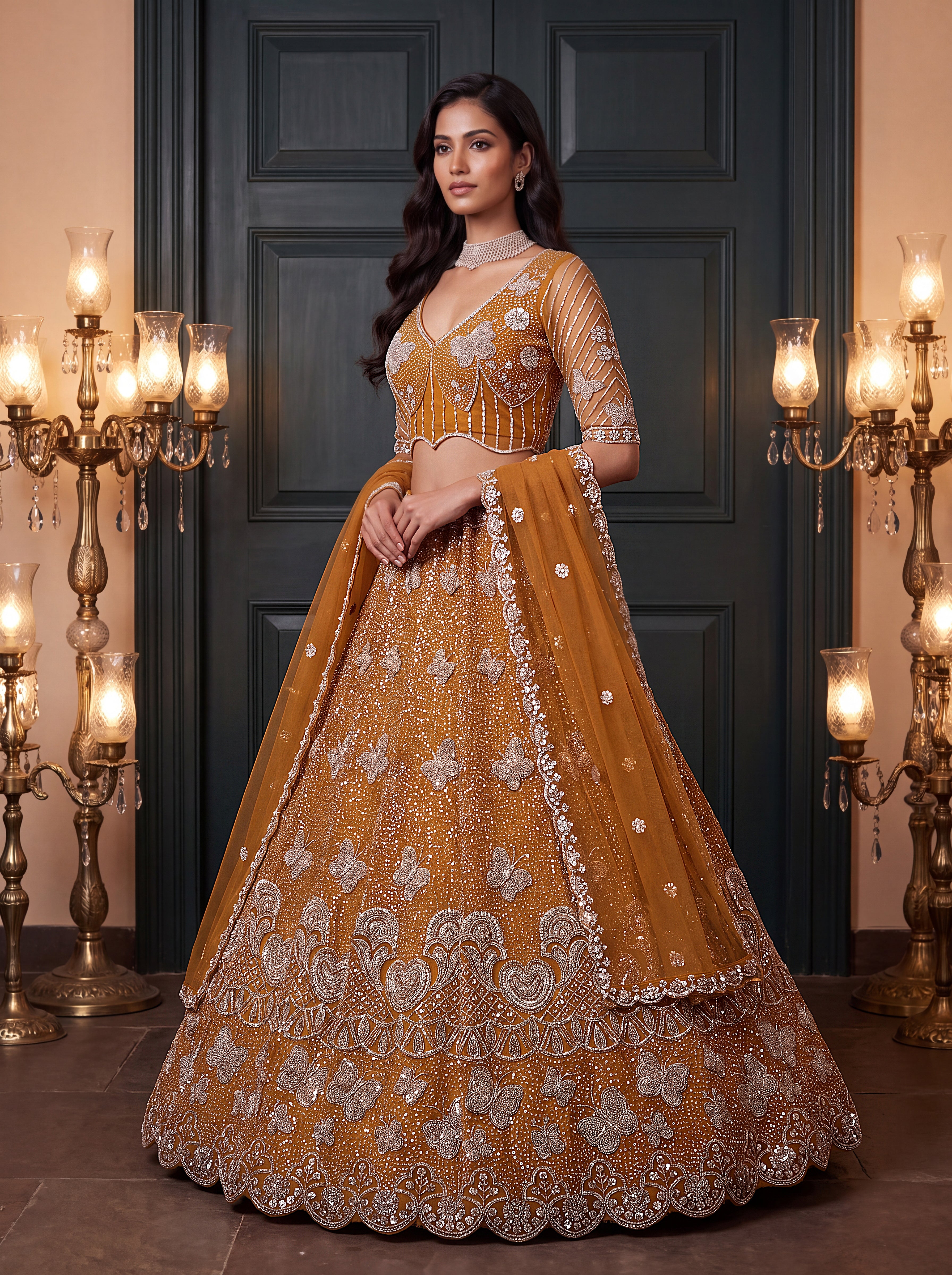 Mustard Beads Embroidered Lehenga