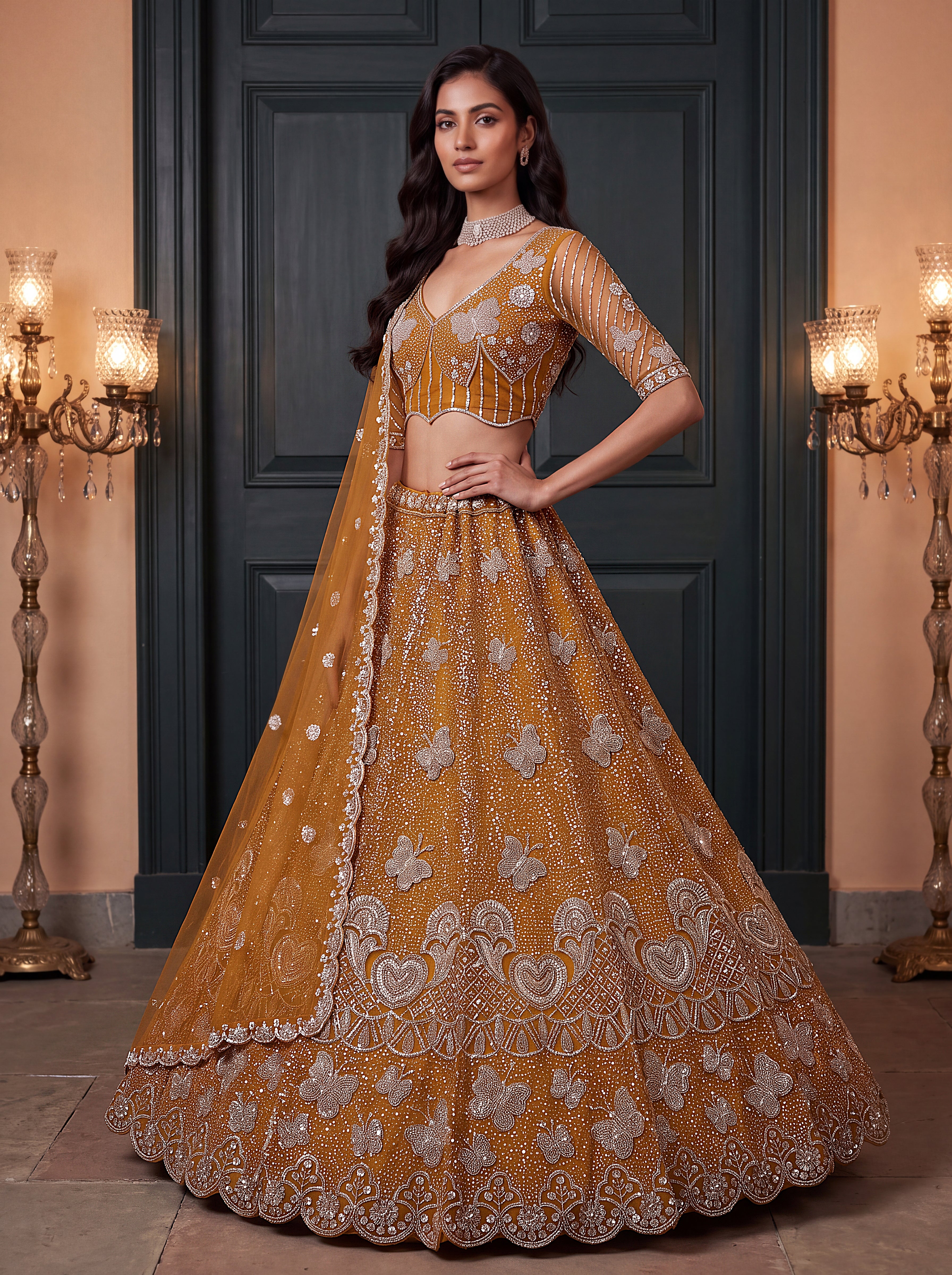 Mustard Beads Embroidered Lehenga