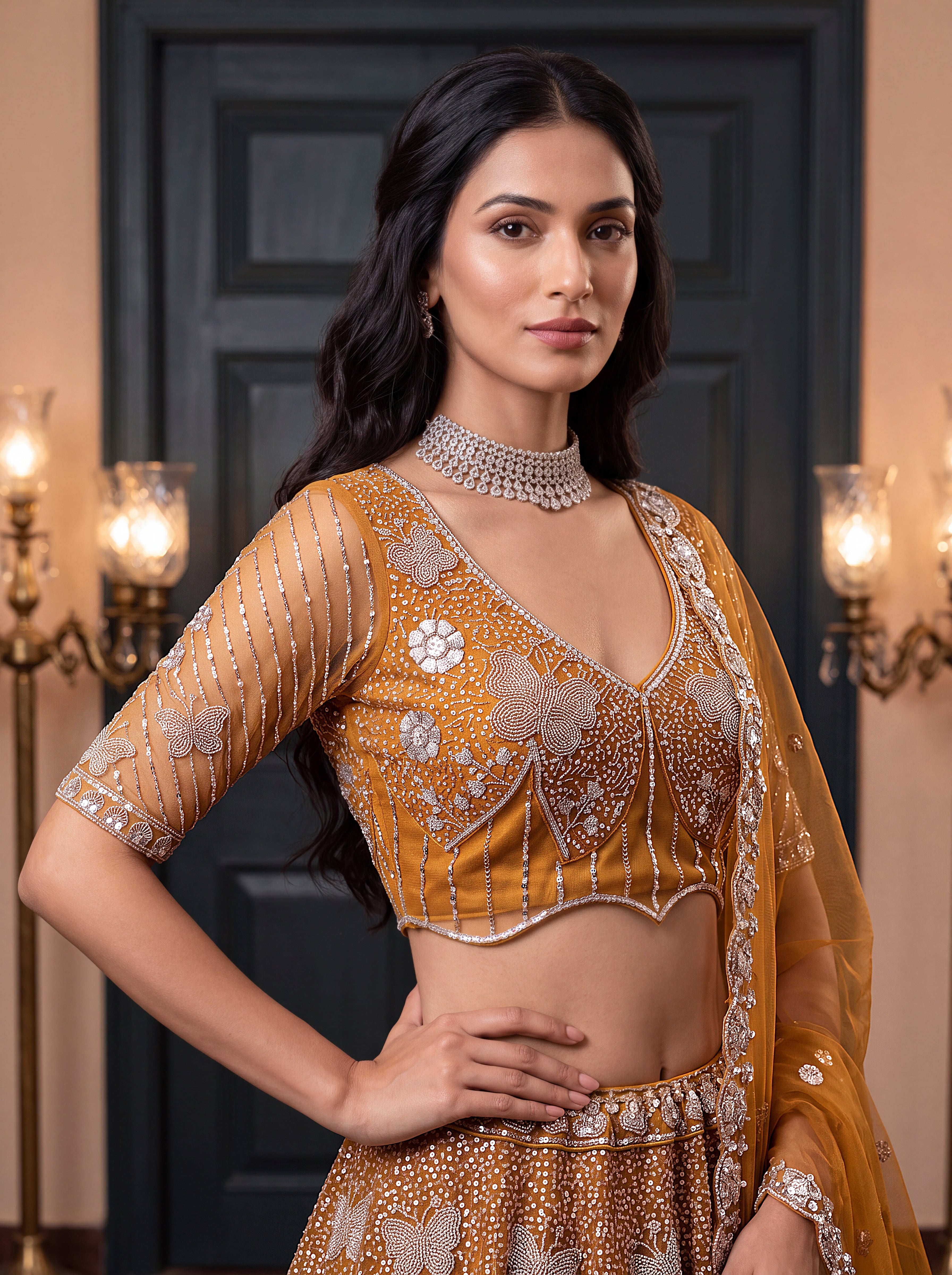 Mustard Beads Embroidered Lehenga