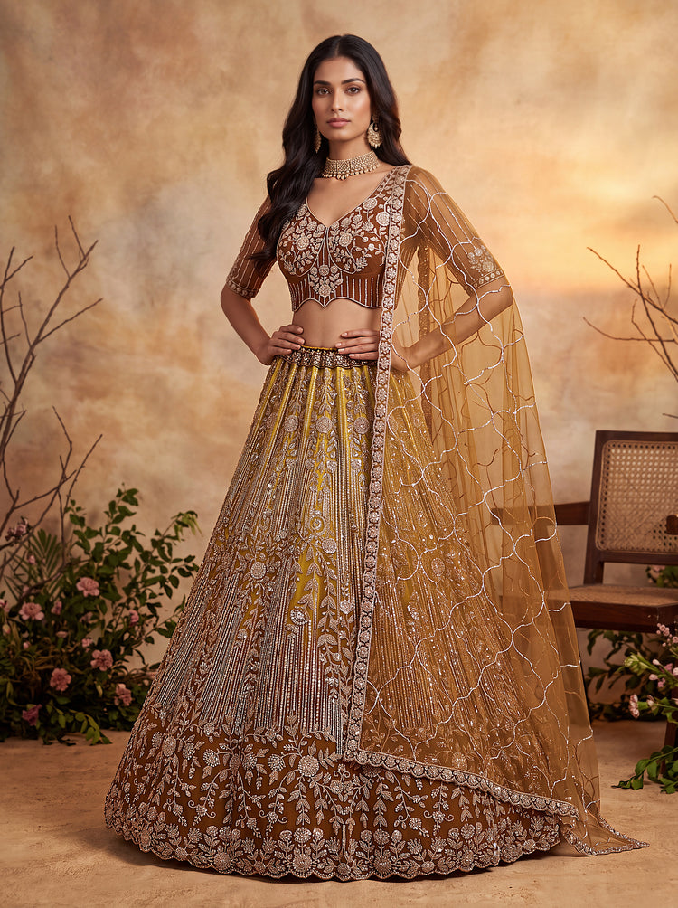 Brown Beads Embroidered Lehenga