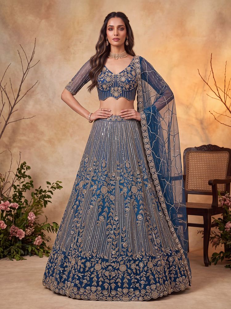 Navy Blue Beads Embroidered Lehenga