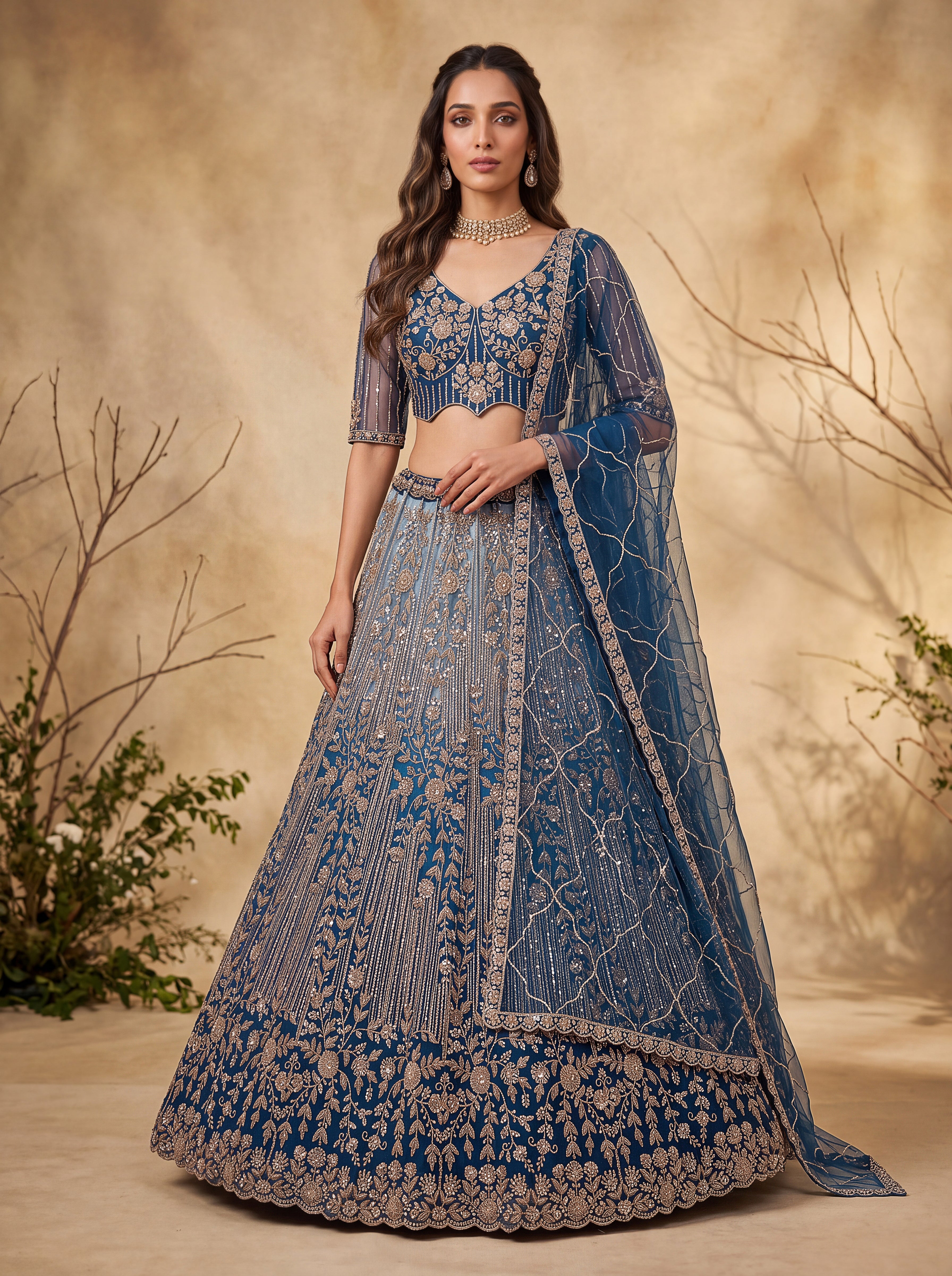 Navy Blue Beads Embroidered Lehenga