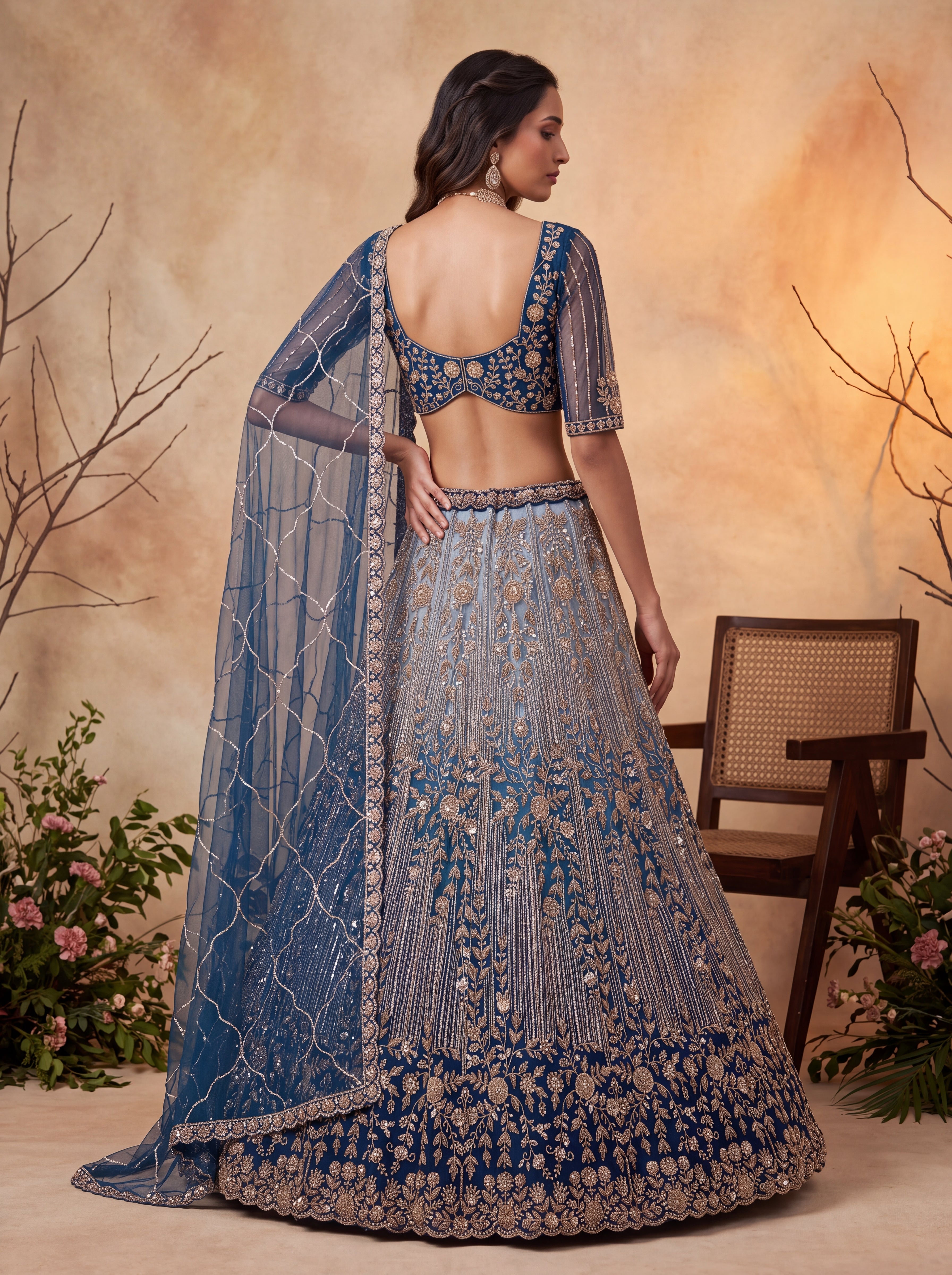 Navy Blue Beads Embroidered Lehenga