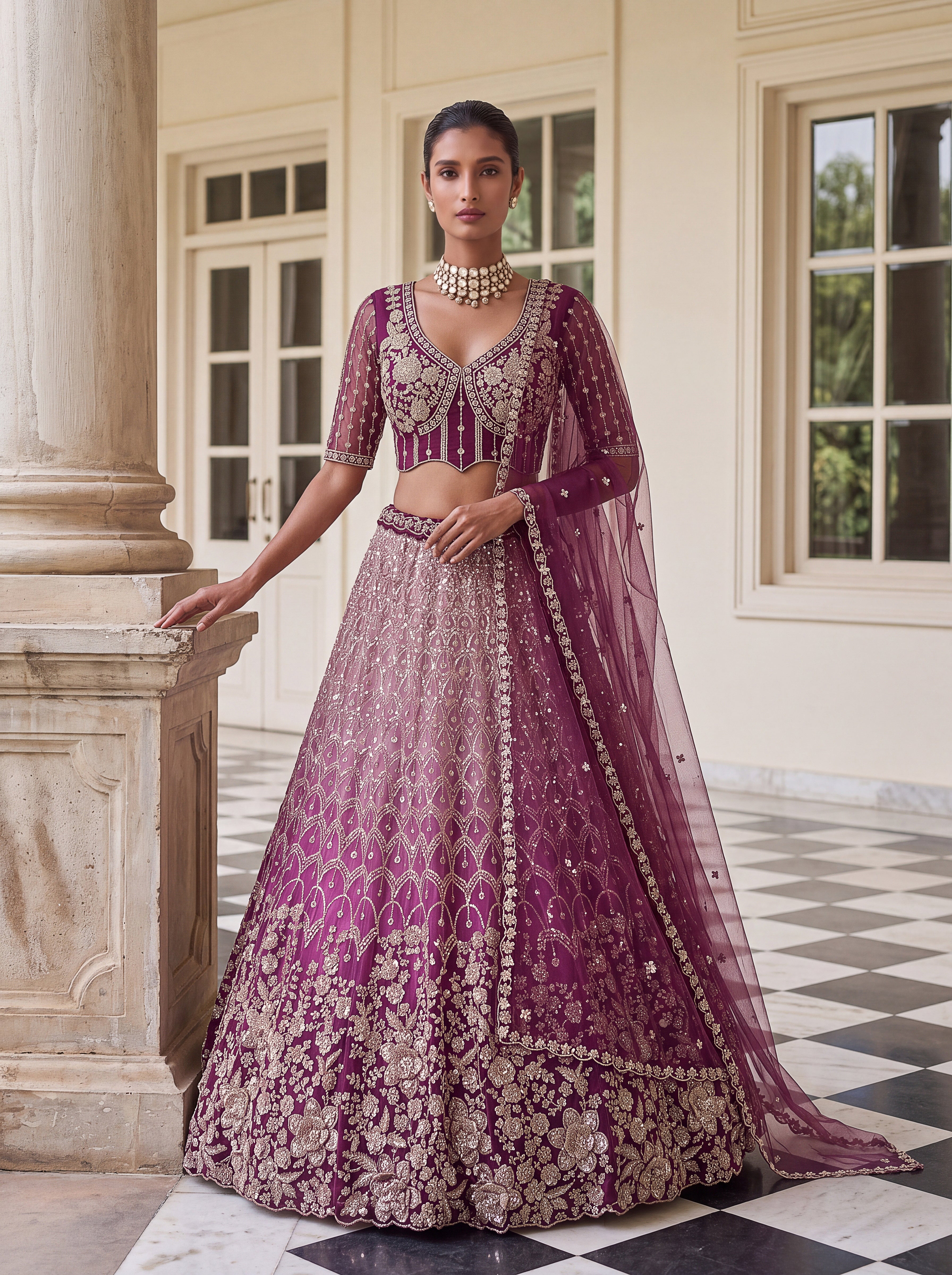 Wine Lehenga