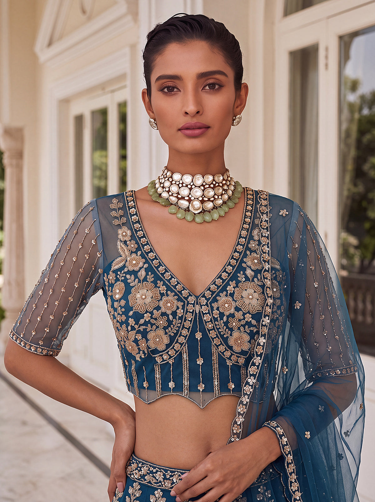 Navy Blue Premium Net Lehenga Choli with Beadwork and Sequins, photo 5