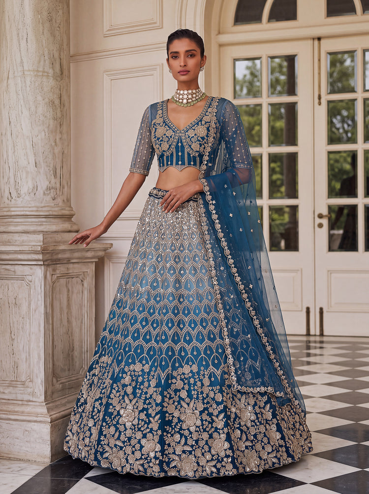 Navy Blue Premium Net Lehenga Choli with Beadwork and Sequins, photo 3