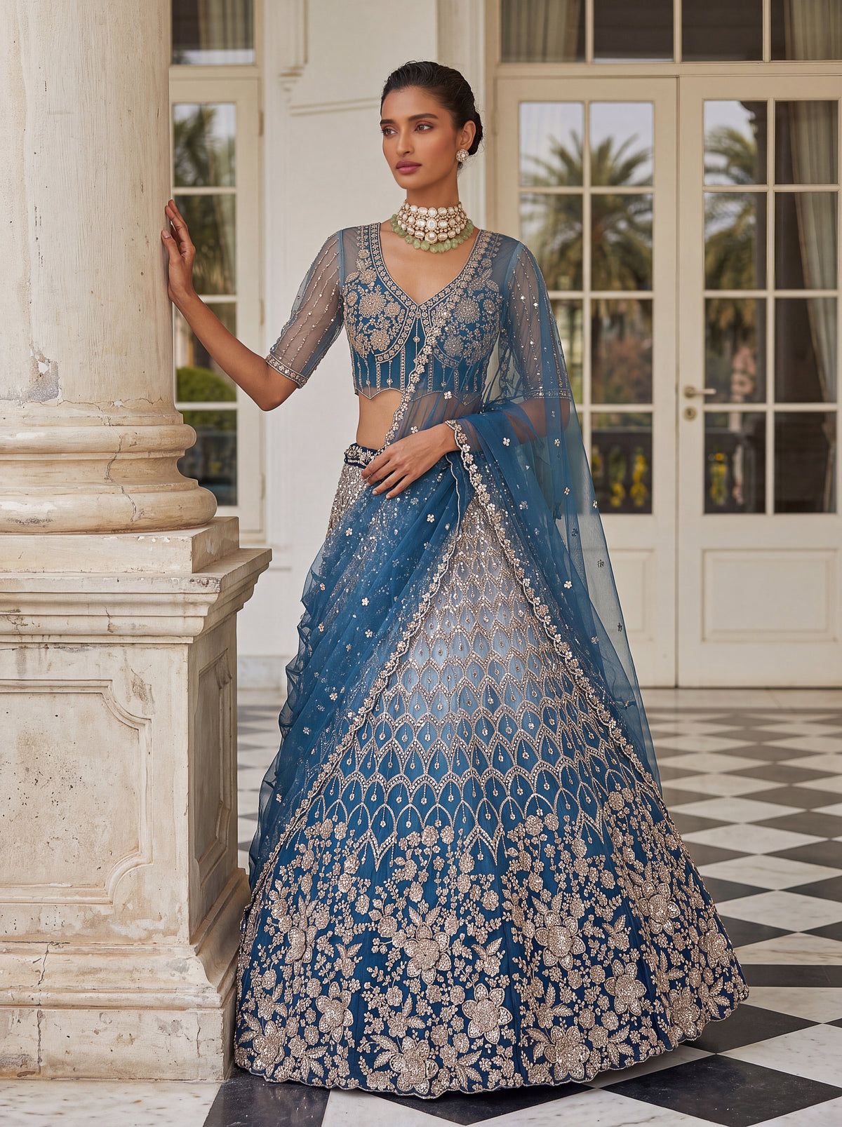 Navy Blue Premium Net Lehenga Choli with Beadwork and Sequins, photo 4