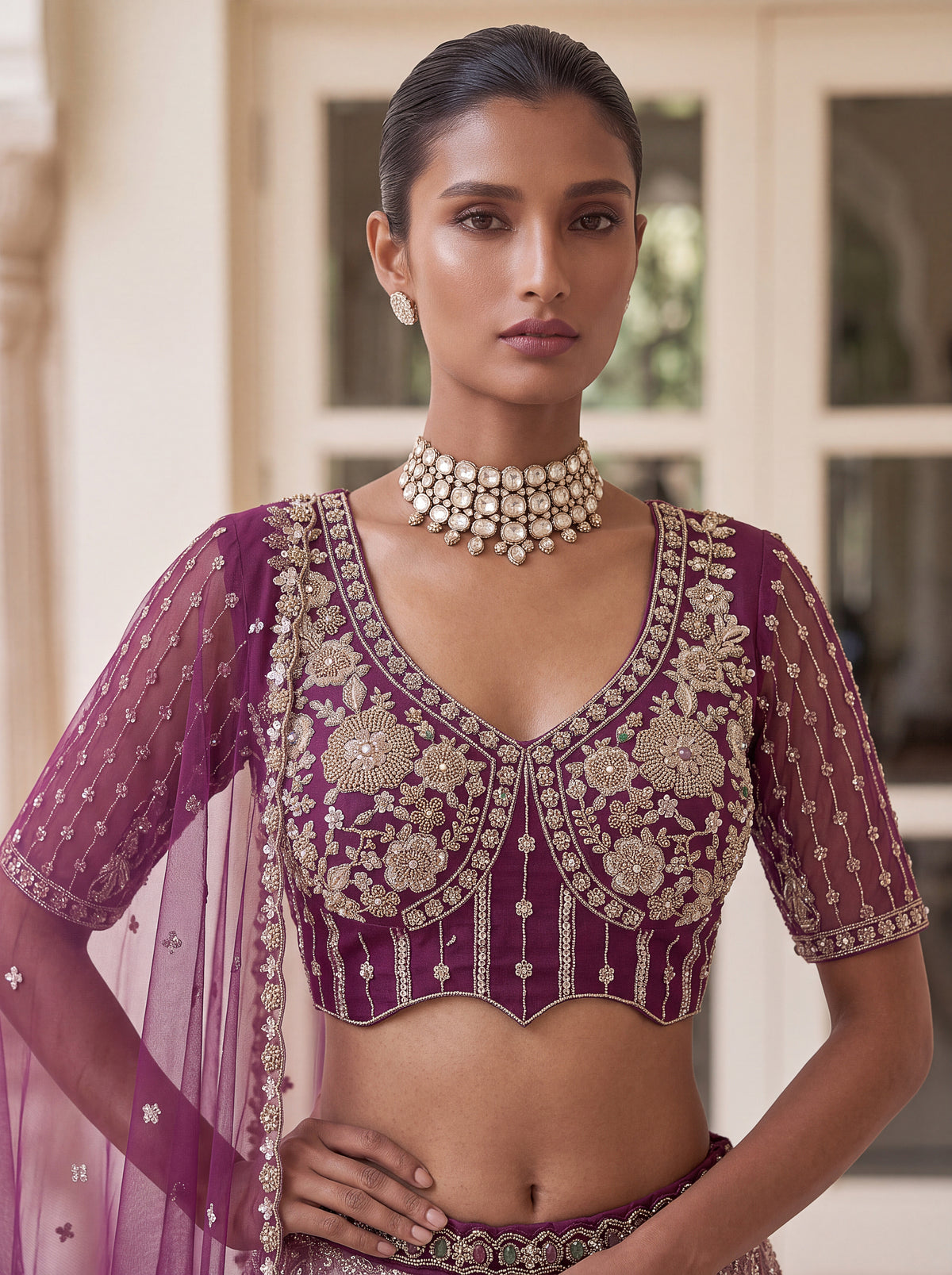 Wine Blossom Radiance Premium Net Lehenga Choli with Beadwork, photo 5