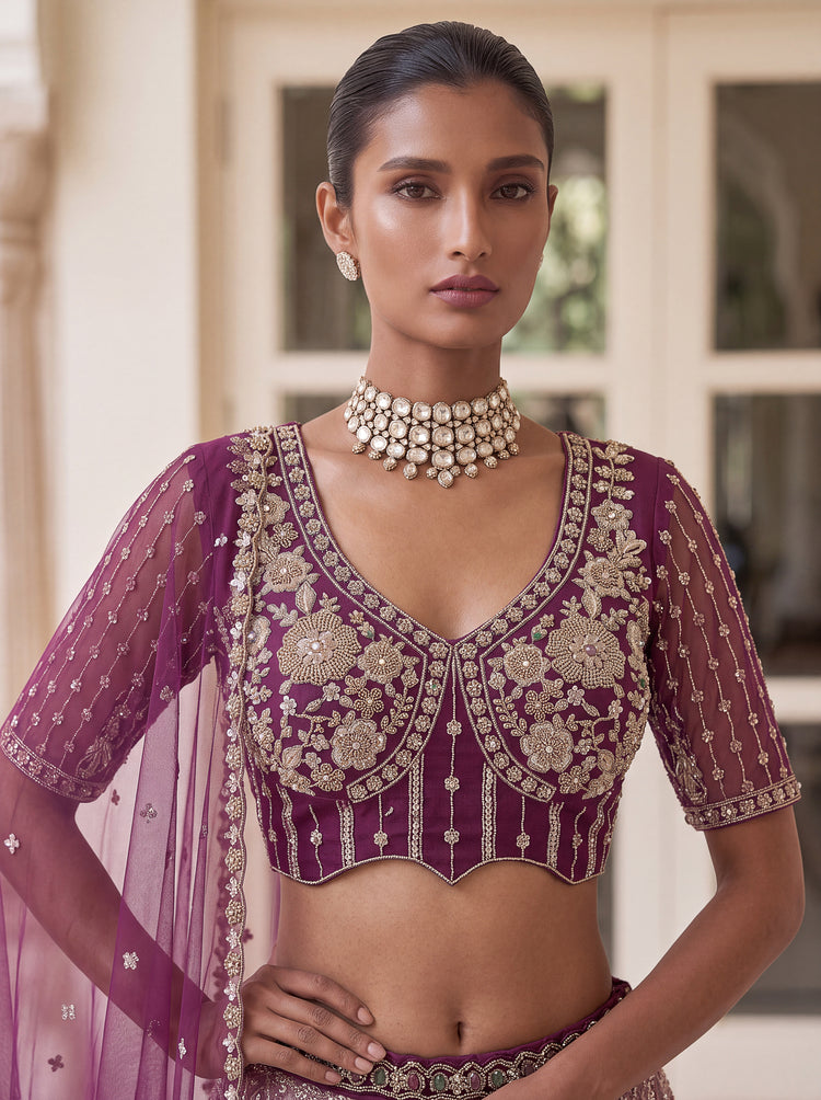 Wine Blossom Radiance Premium Net Lehenga Choli with Beadwork, photo 5
