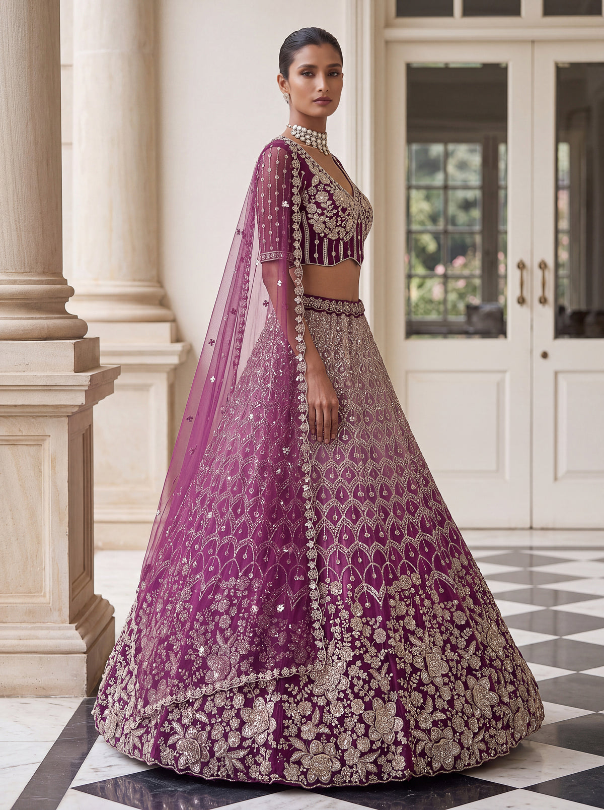 Wine Blossom Radiance Premium Net Lehenga Choli with Beadwork, photo 4