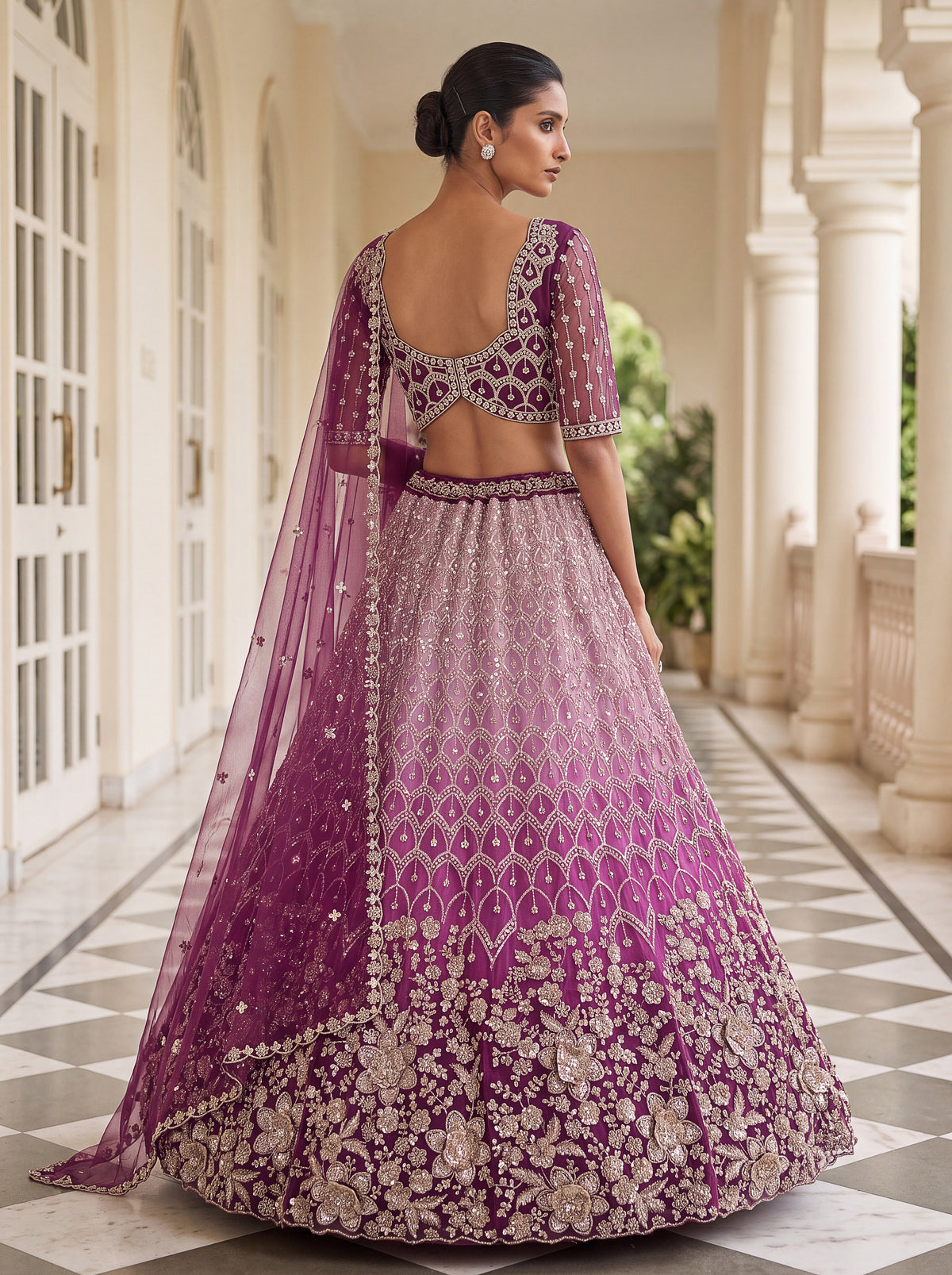 Wine Blossom Radiance Premium Net Lehenga Choli with Beadwork, photo 2