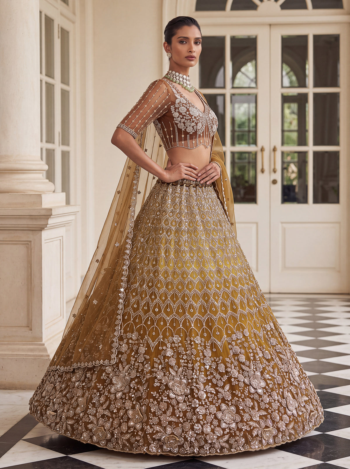 Golden Noor Mustard Gold Premium Net Lehenga Choli with Beadwork, photo 4