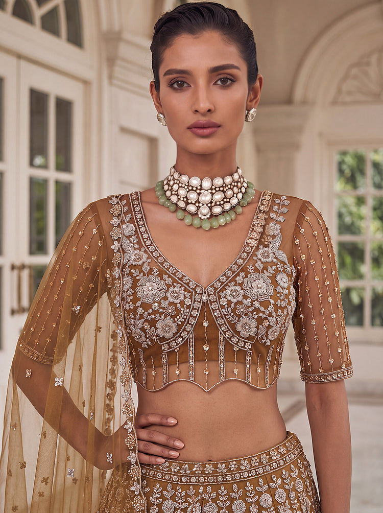 Golden Noor Mustard Gold Premium Net Lehenga Choli with Beadwork, photo 5