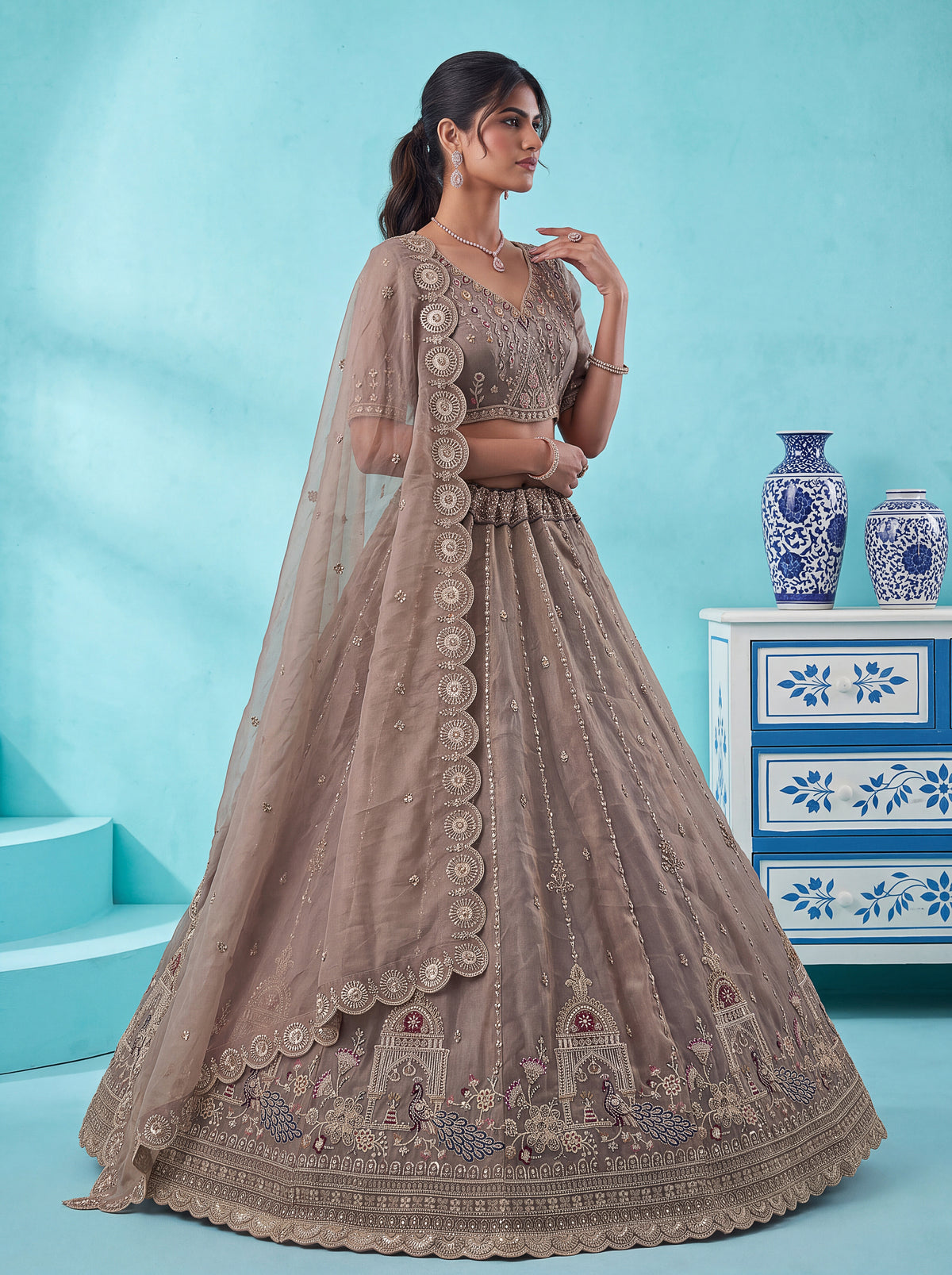The Mayura Mocha Taupe Peacock Lehenga Choli, photo 3