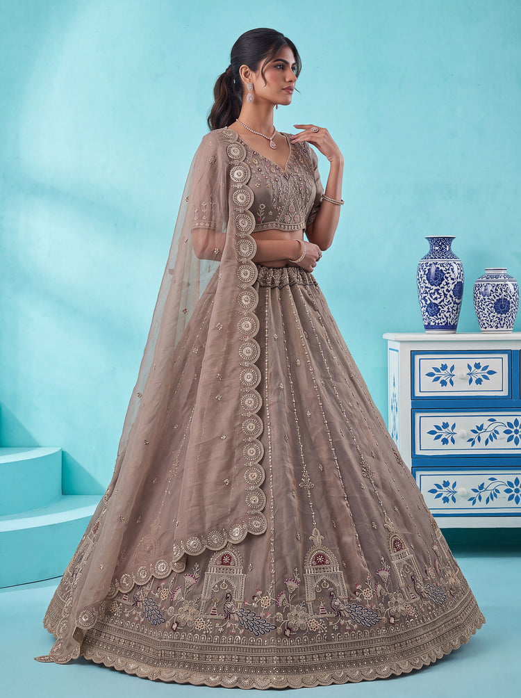 The Mayura Mocha Taupe Peacock Lehenga Choli, photo 3