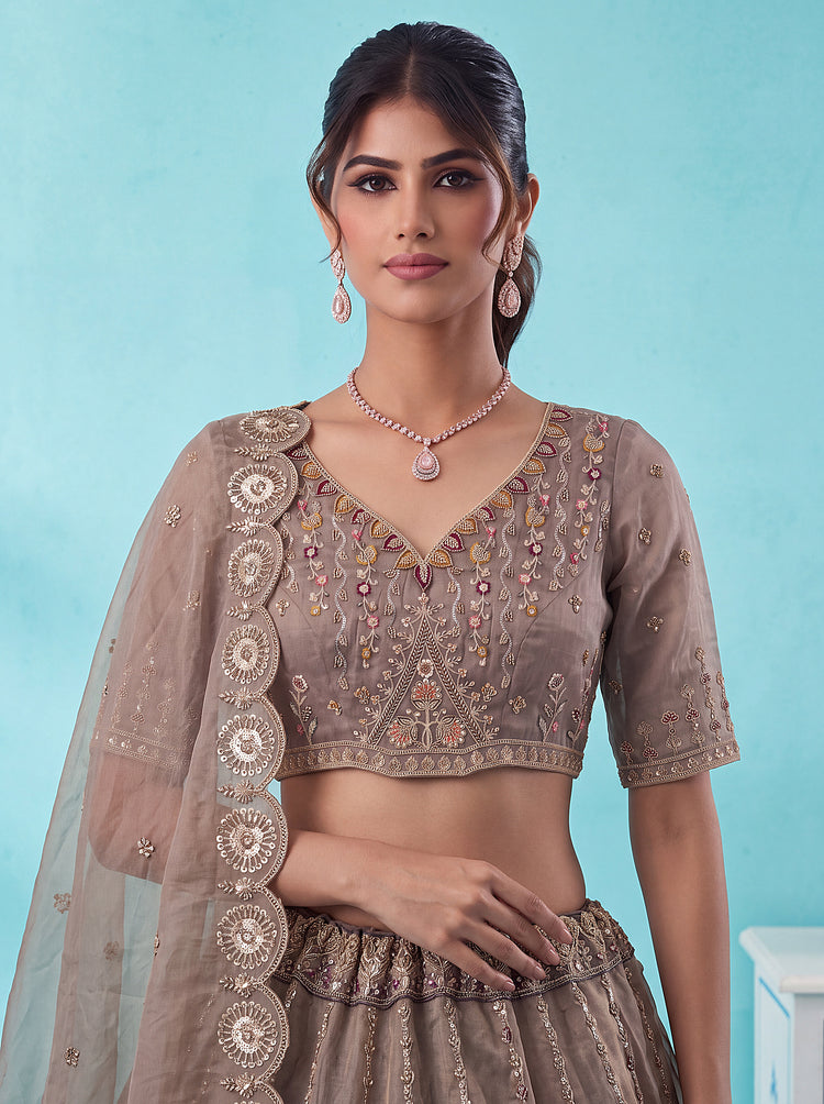 The Mayura Mocha Taupe Peacock Lehenga Choli, photo 4