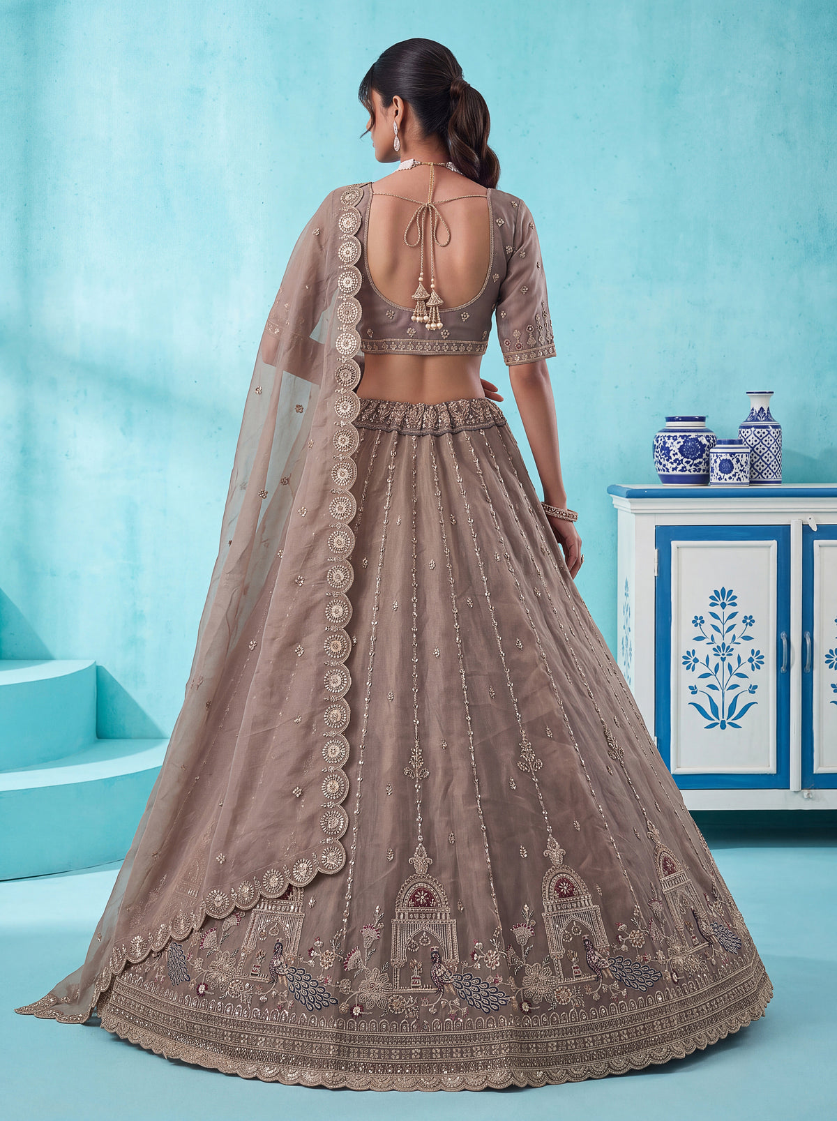 The Mayura Mocha Taupe Peacock Lehenga Choli, photo 5
