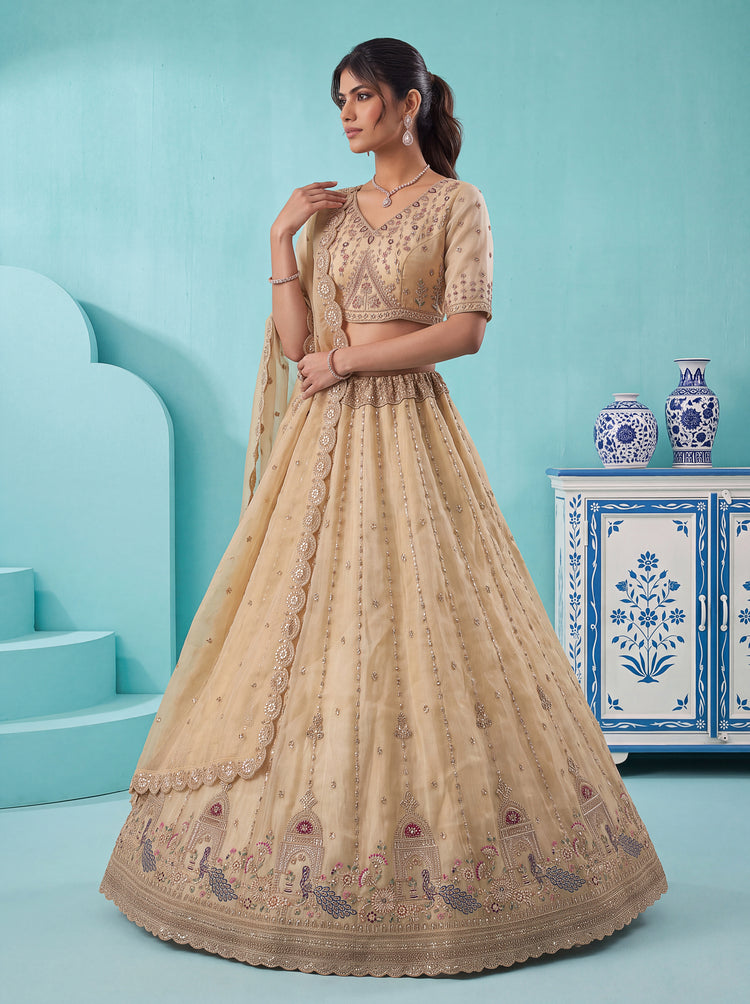 The Mayura Champagne Beige Peacock Lehenga Choli, photo 4
