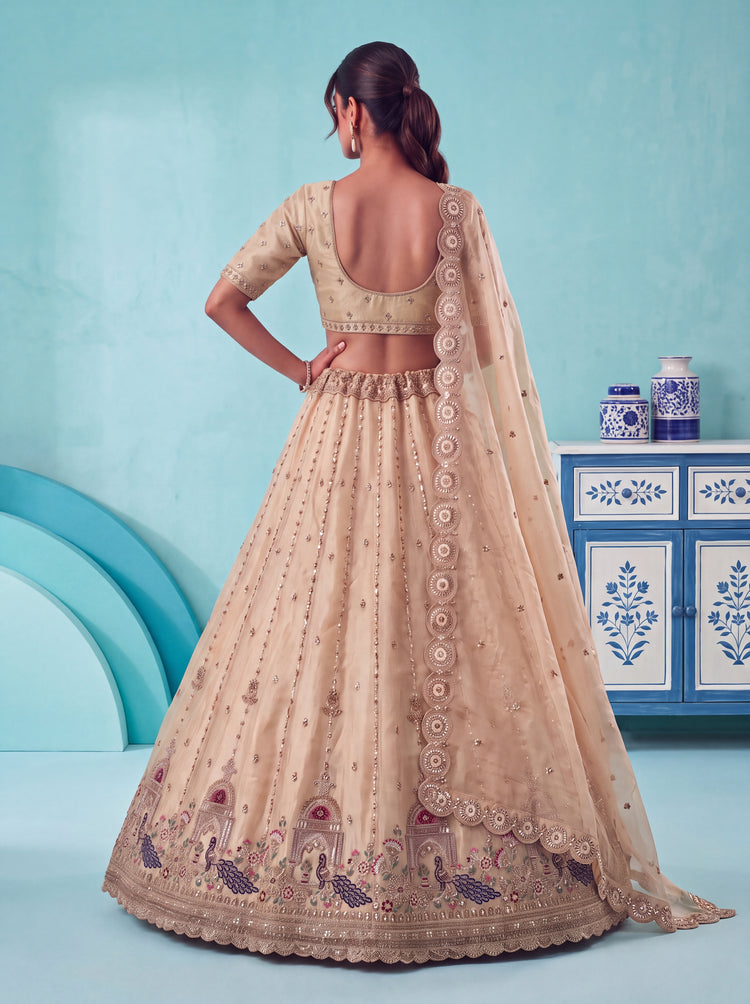 The Mayura Champagne Beige Peacock Lehenga Choli, photo 2