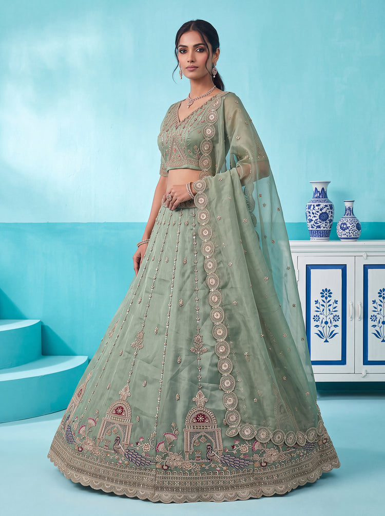 The Mayura Sage Green Peacock Lehenga Choli, photo 3
