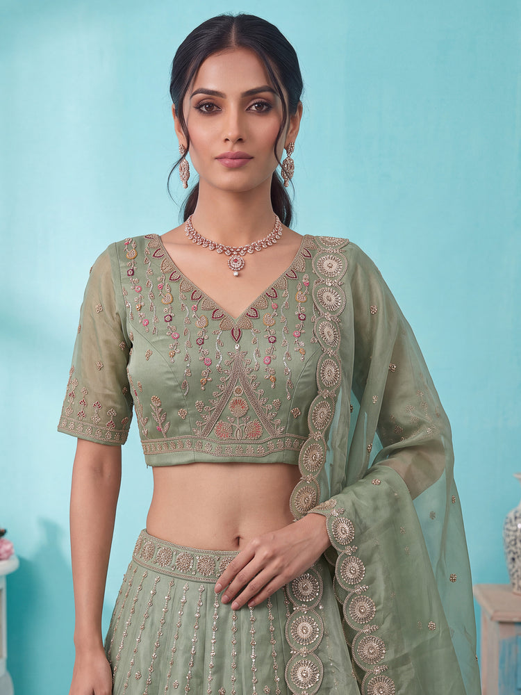 The Mayura Sage Green Peacock Lehenga Choli, photo 4