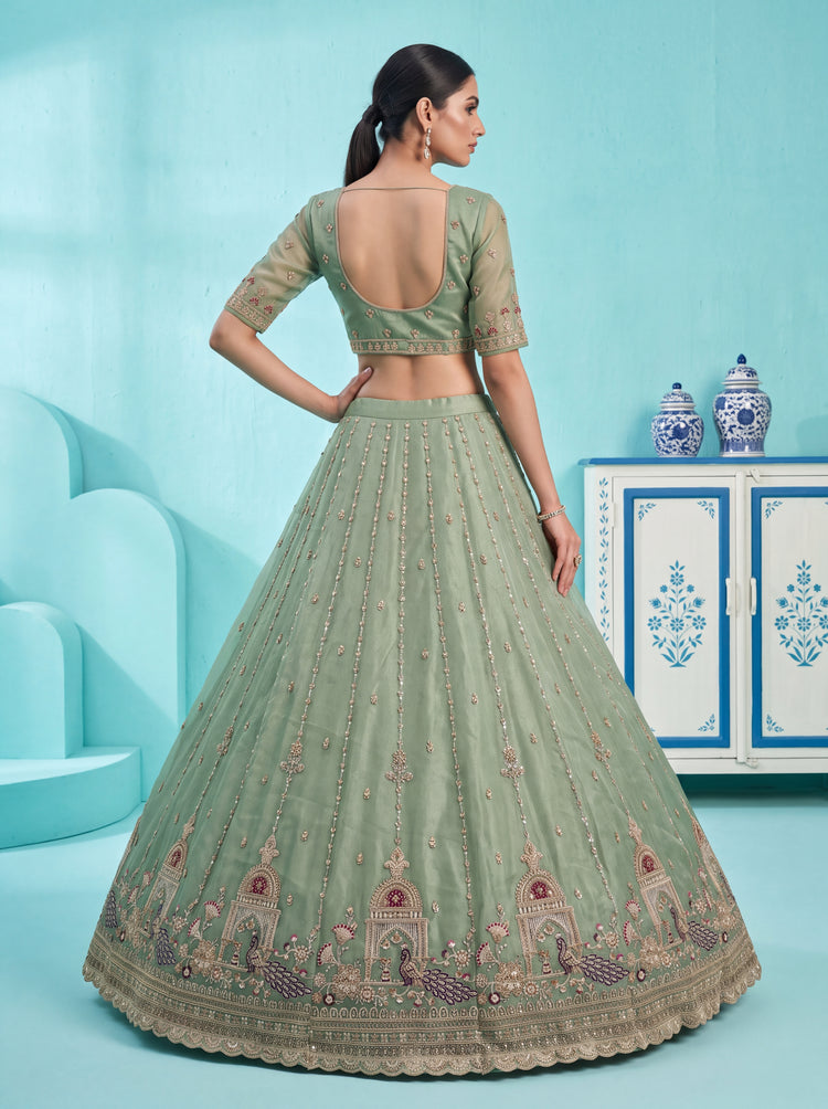 The Mayura Sage Green Peacock Lehenga Choli, photo 2