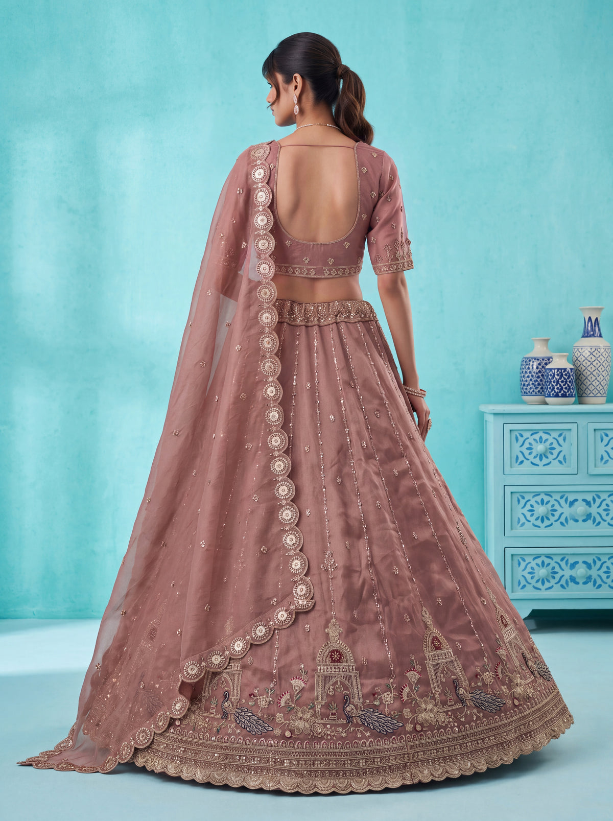 The Mayura Dusty Rose Peacock Lehenga Choli, photo 2