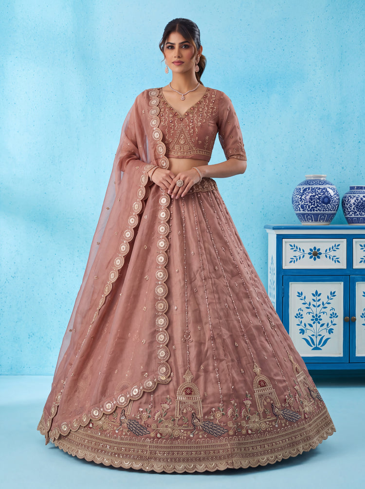 The Mayura Dusty Rose Peacock Lehenga Choli