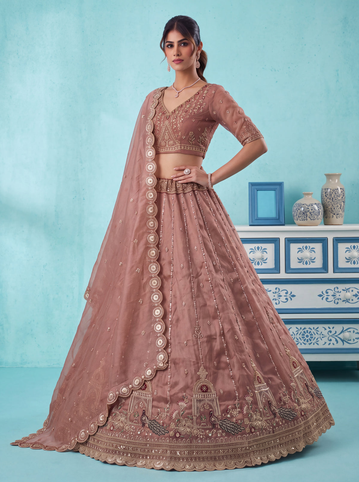The Mayura Dusty Rose Peacock Lehenga Choli, photo 3