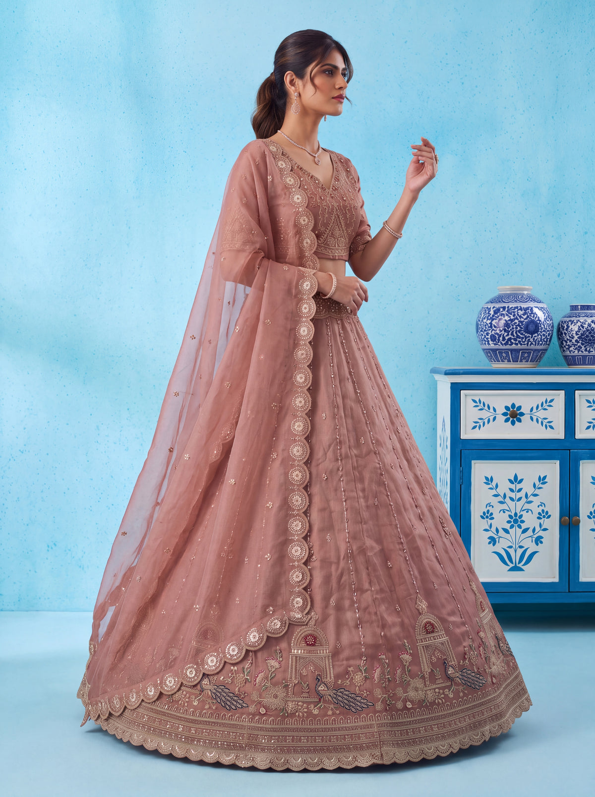 The Mayura Dusty Rose Peacock Lehenga Choli, photo 4