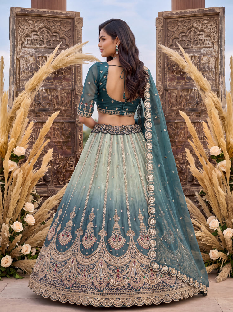 Astonishing Art of Work Shaded Chandni Silk Designer Lehenga Choli