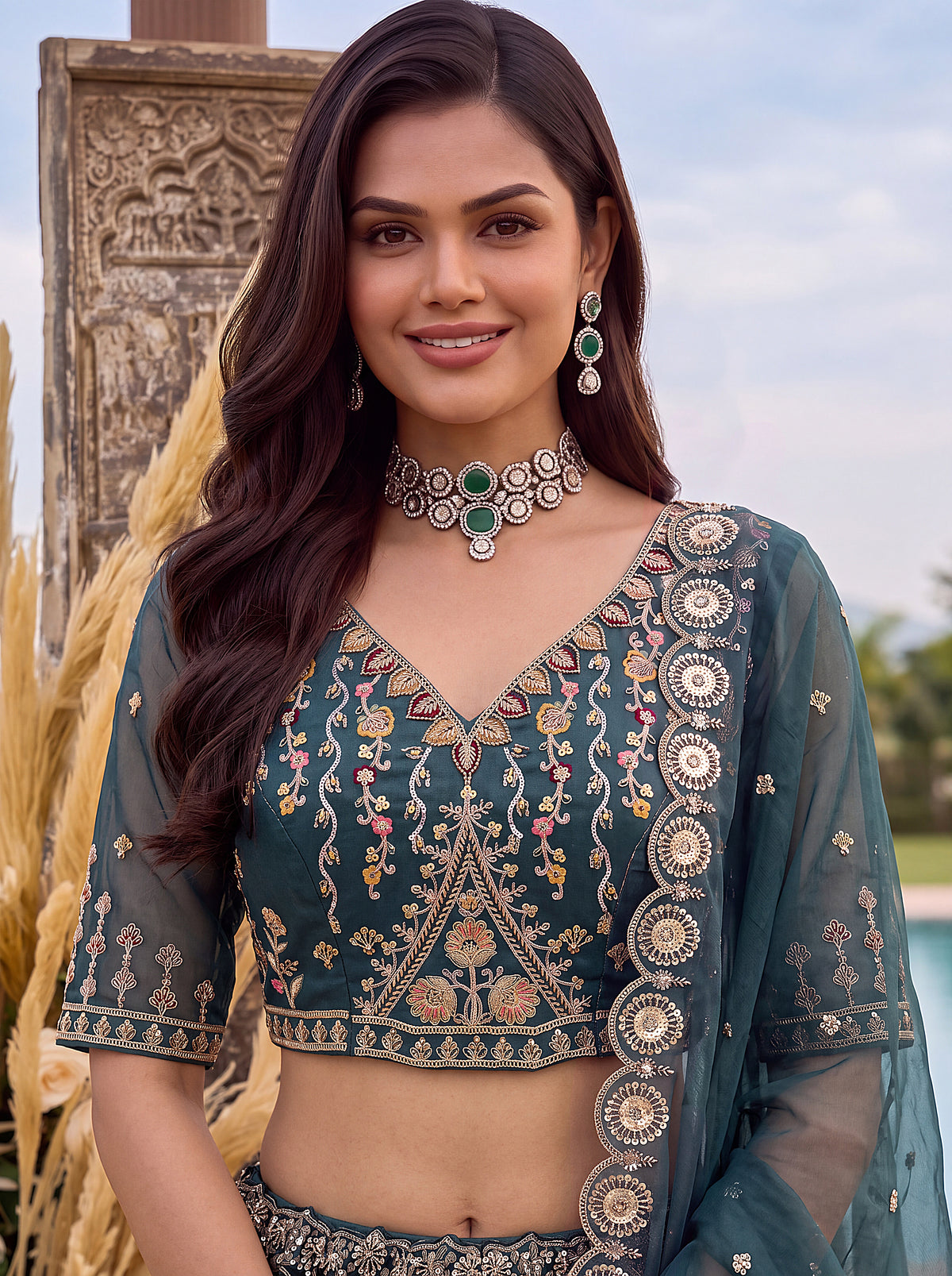 Astonishing Art of Work Shaded Chandni Silk Designer Lehenga Choli