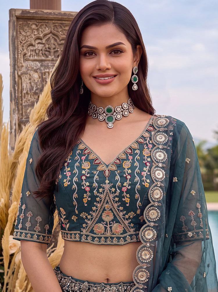 Astonishing Art of Work Shaded Chandni Silk Designer Lehenga Choli