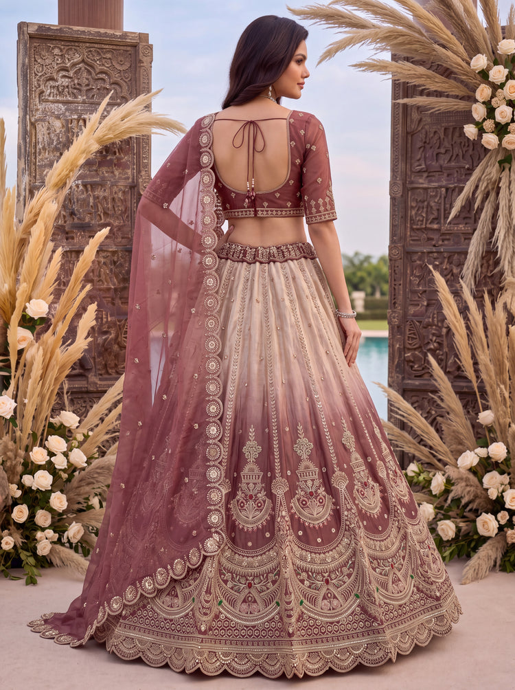 Astonishing Art of Work Shaded Chandni Silk Designer Lehenga Choli