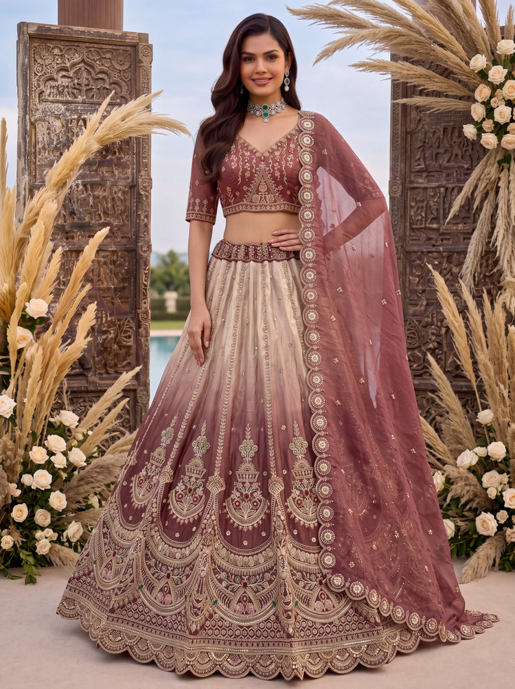 Astonishing Art of Work Shaded Chandni Silk Designer Lehenga Choli