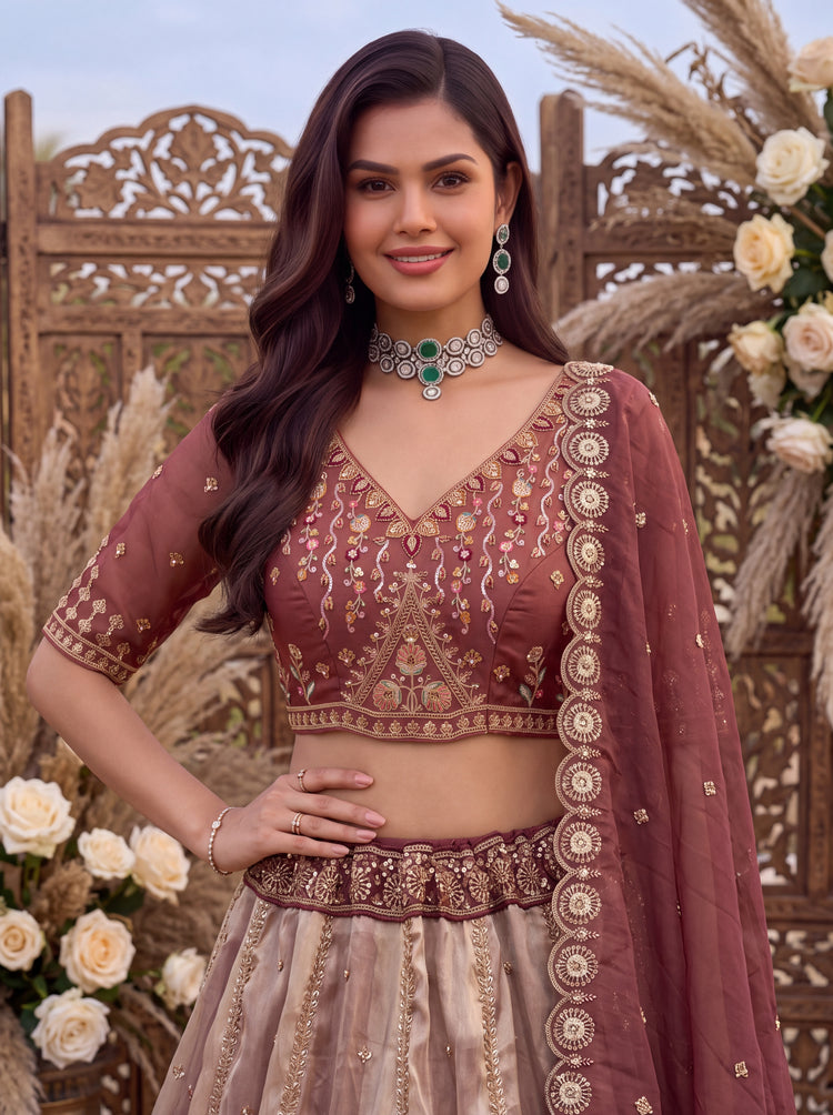 Astonishing Art of Work Shaded Chandni Silk Designer Lehenga Choli
