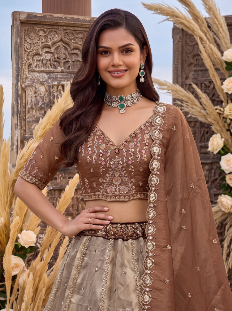 Astonishing Art of Work Shaded Chandni Silk Designer Lehenga Choli