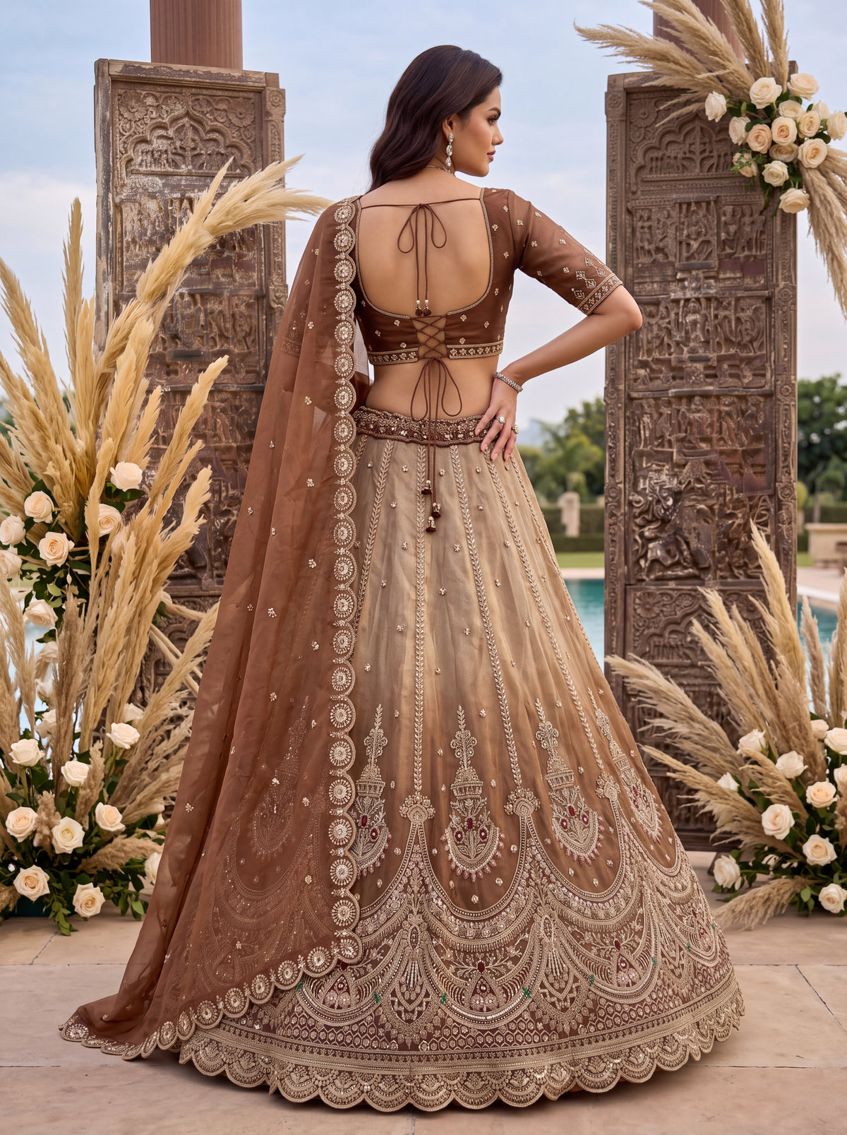 Astonishing Art of Work Shaded Chandni Silk Designer Lehenga Choli