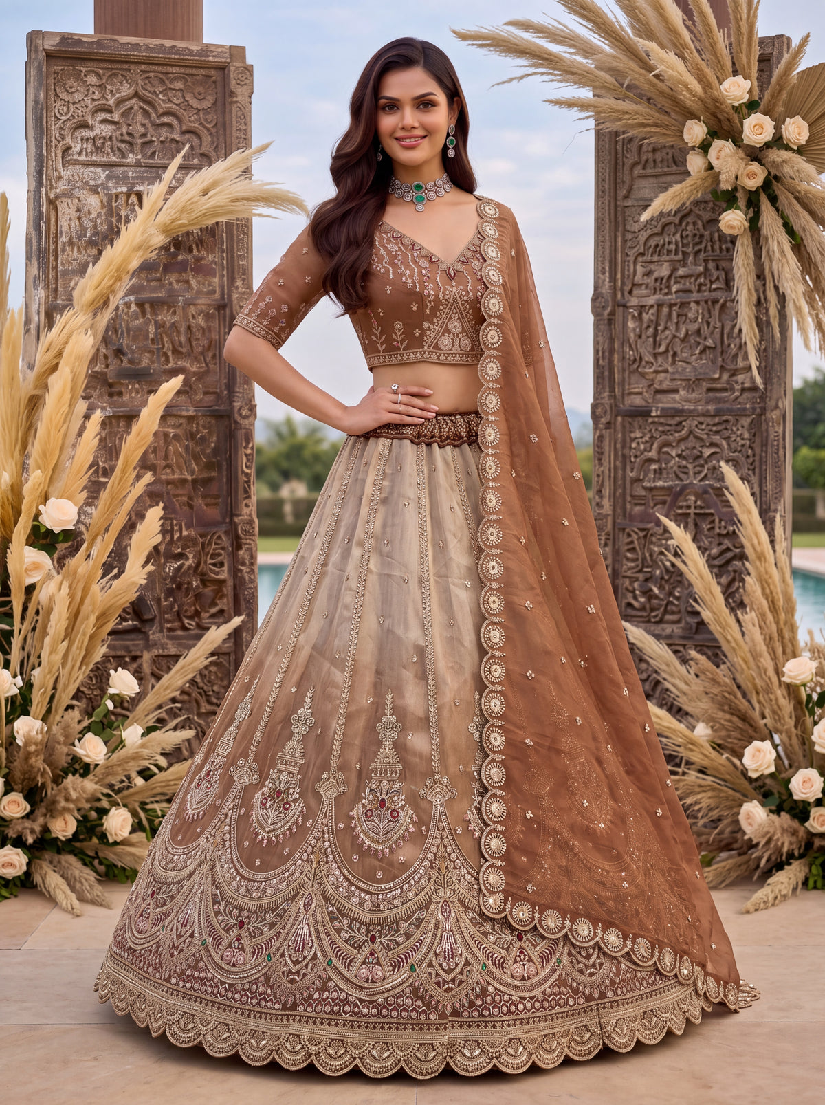 Astonishing Art of Work Shaded Chandni Silk Designer Lehenga Choli